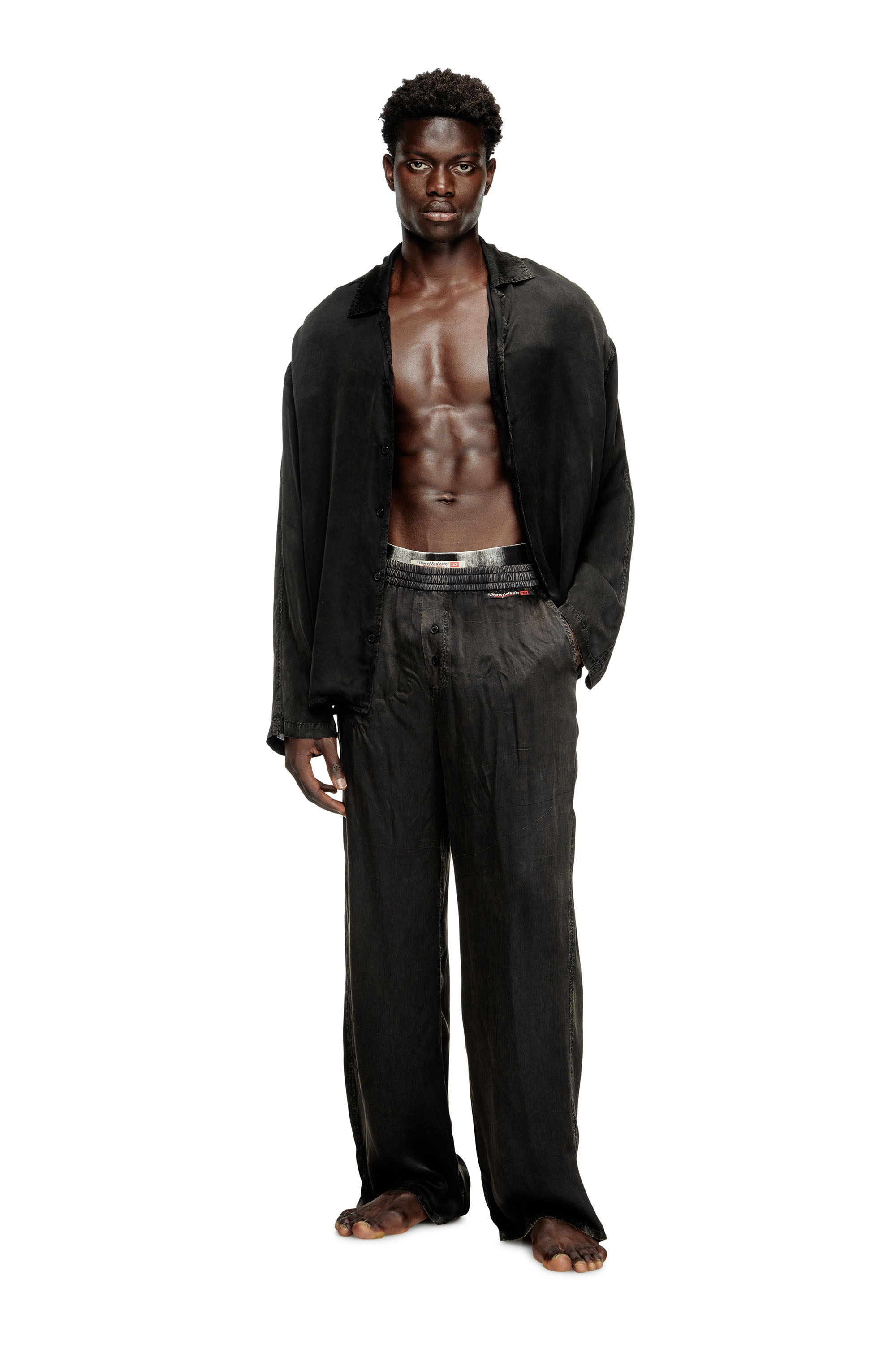 Diesel - SET-KEITH-DNM, Pijama fluido con efecto denim Unisex in Negro - 1
