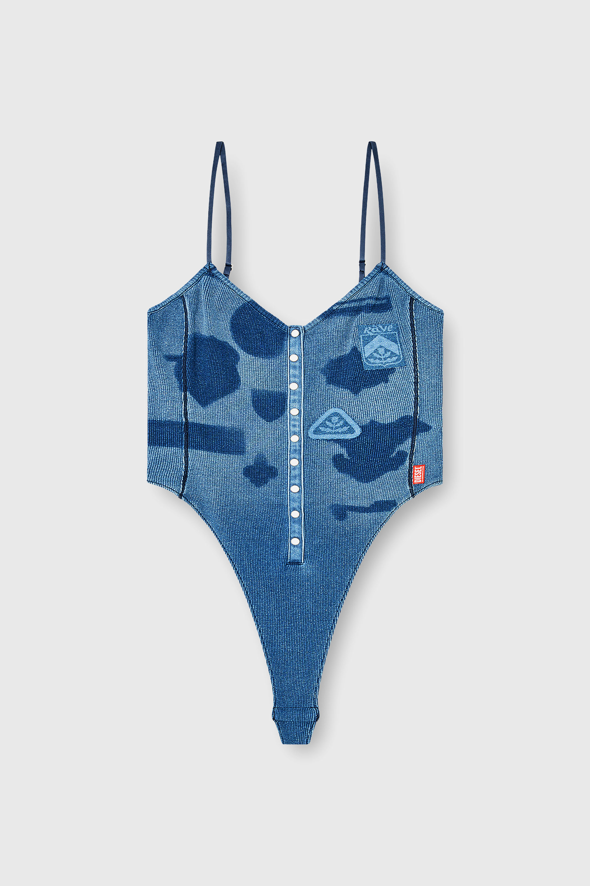 Diesel - T-LEY-AA1, Body de punto canal&eacute; con efecto shadow-patch Mujer in Azul marino - 2