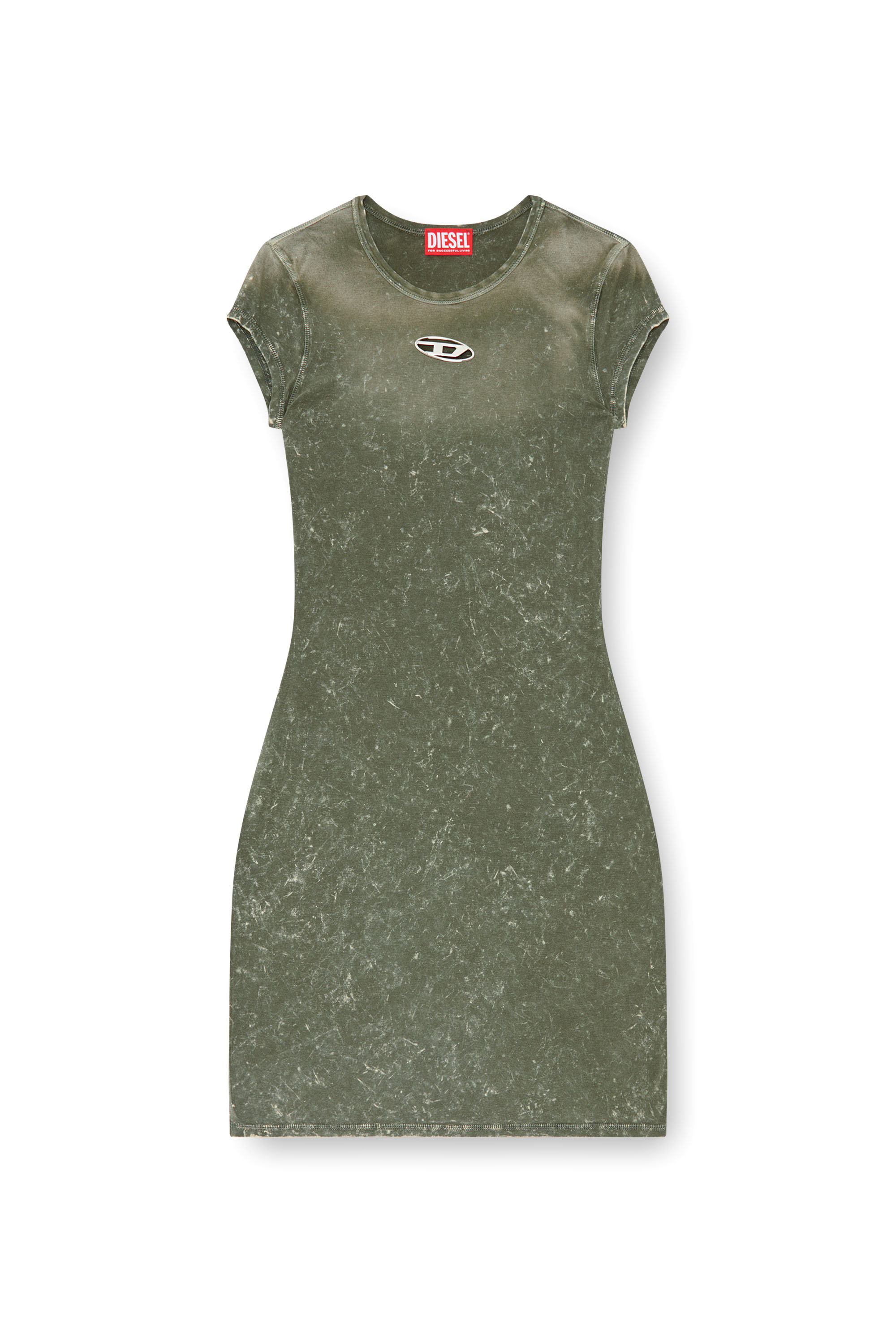 Diesel - D-ANGIEL-P1, Mujer Vestido corto de tejido elástico tipo mármol in Verde - Image 1