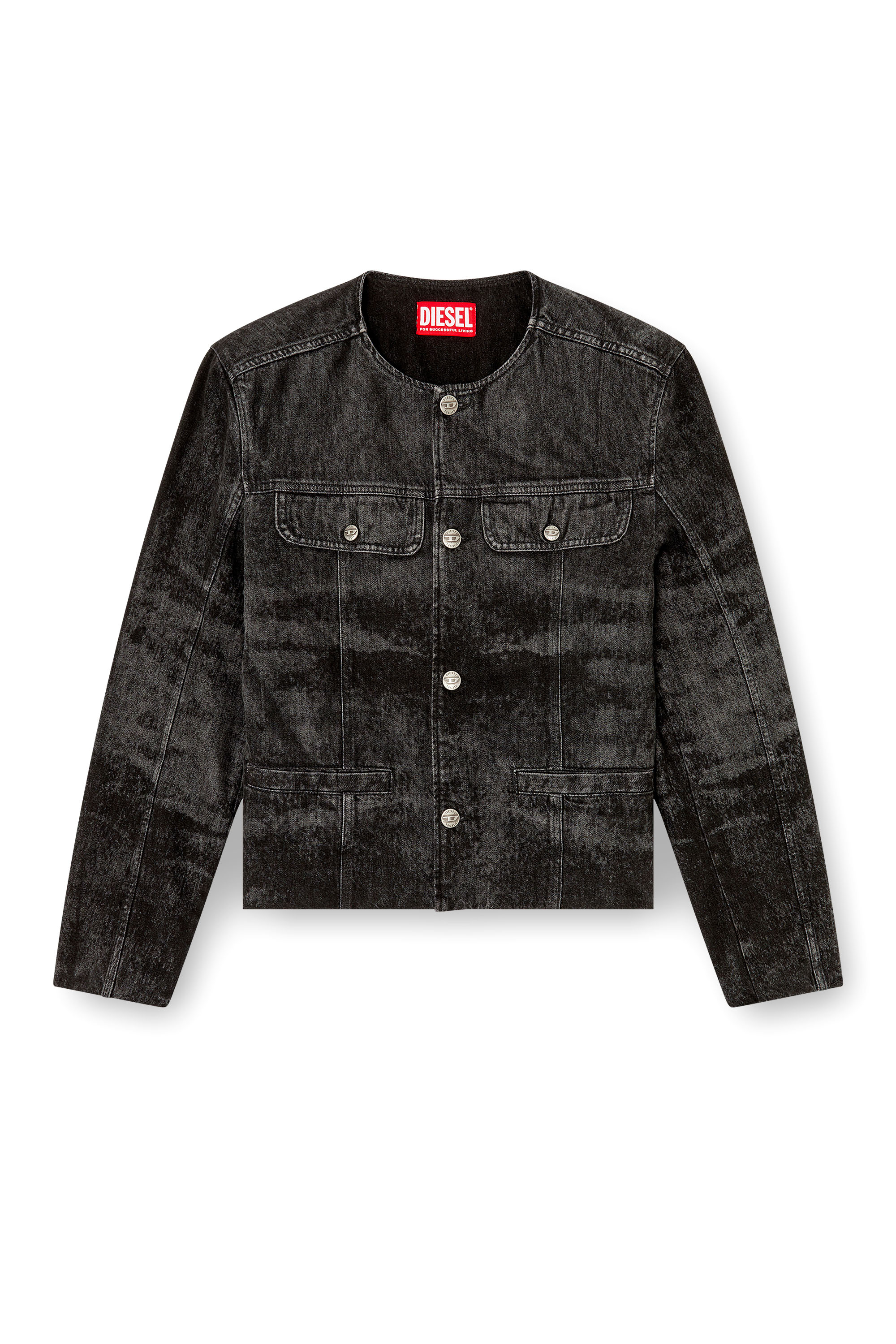 Diesel - D-ABERDEEN-FSH2, Chaqueta de denim de algodón y cáñamo grabado con láser Hombre in Negro - 2