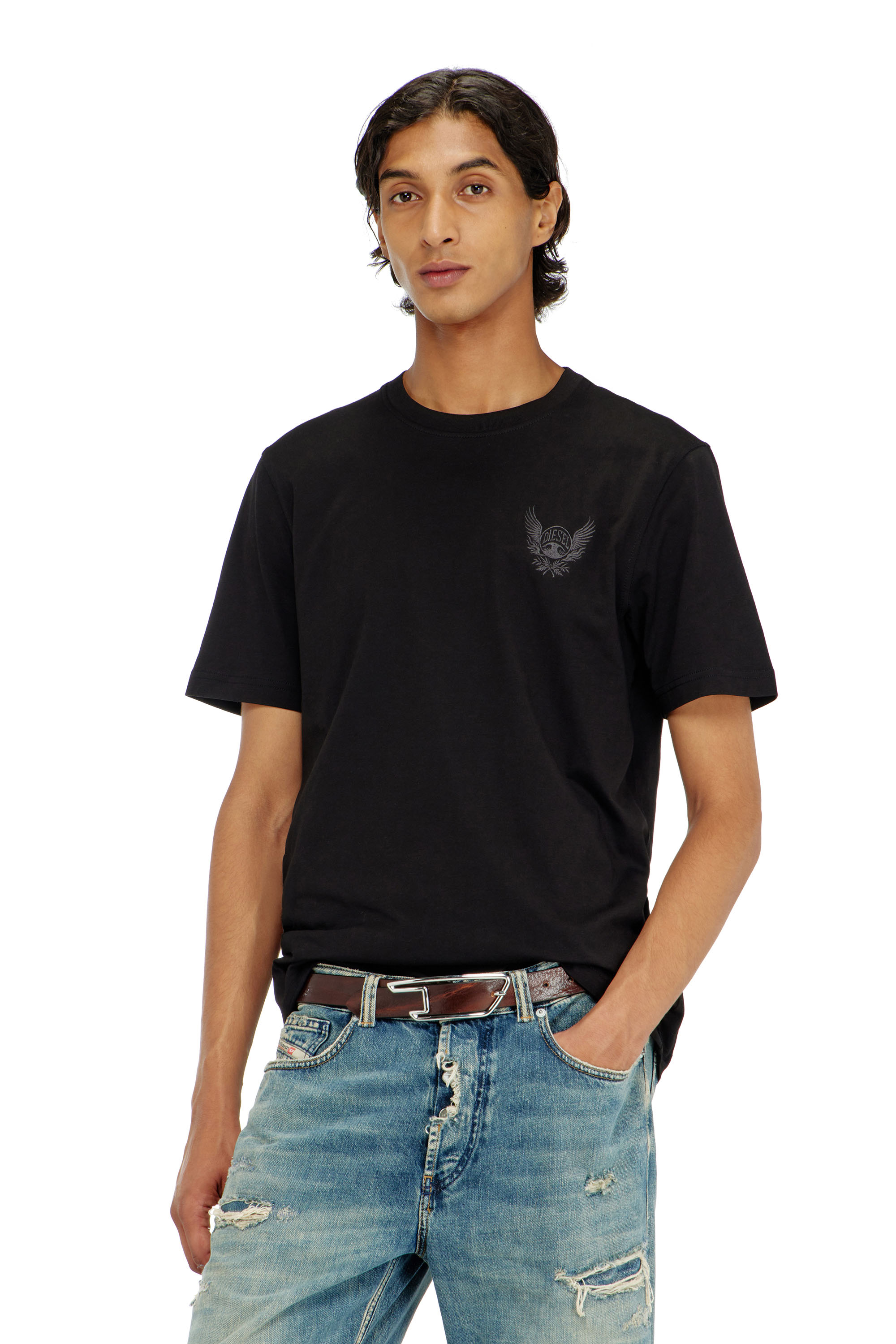 Diesel - T-ADJUST-AA8, Camiseta de algod&oacute;n con motivo de logo en el pecho Hombre in Negro - 1