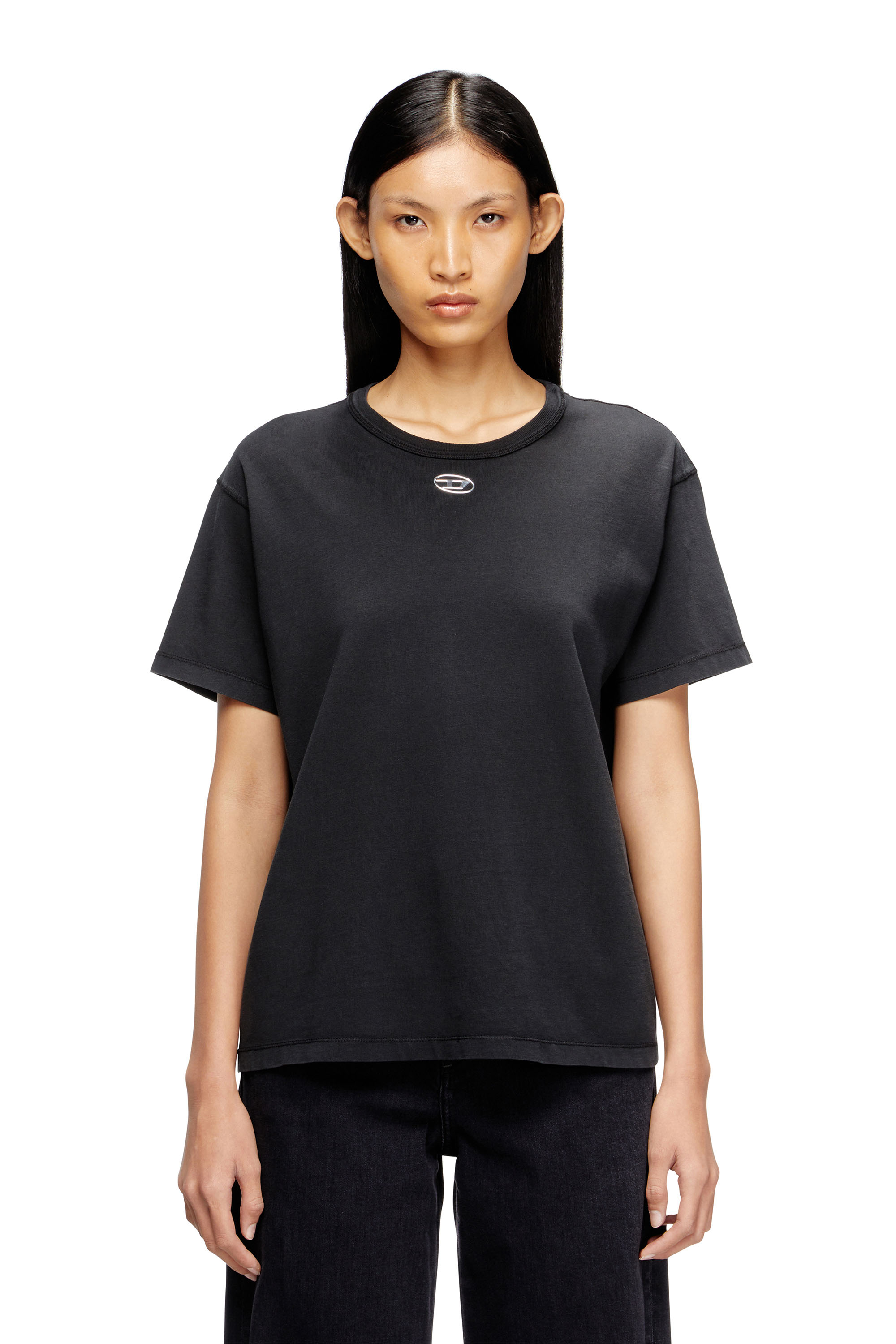 Diesel - T-NORMY-OD-S1, Cotton T-shirt with metallic Oval D Mujer in Negro - 1