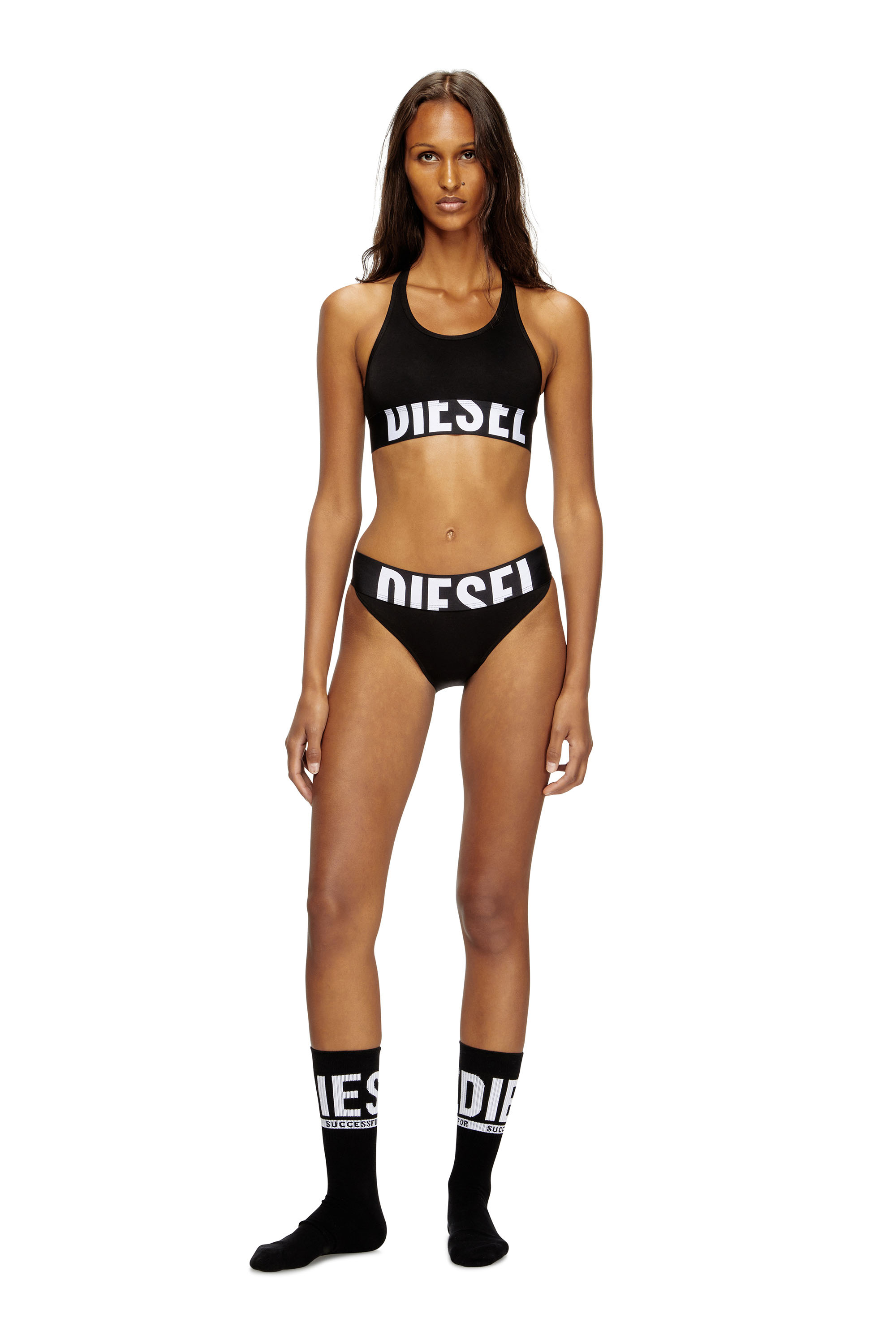 Diesel - UFSB-COTTON-RACE-BRALETTE-XL, Sujetador deportivo con logotipo recortado Mujer in Negro - 2