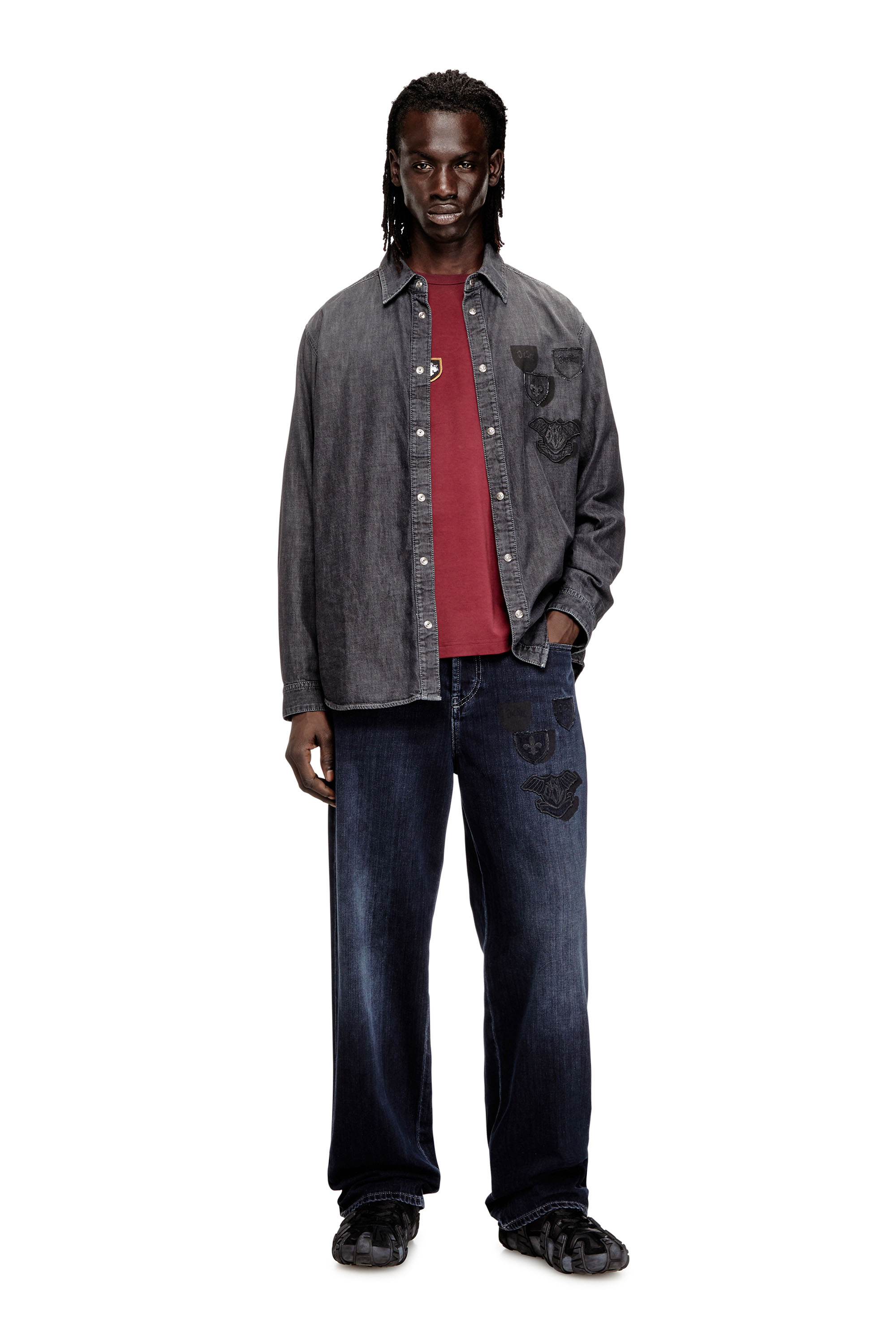 Diesel - D-SIMPLY-S15, Camisa vaquera con bordado en la espalda Hombre in Gris - 2