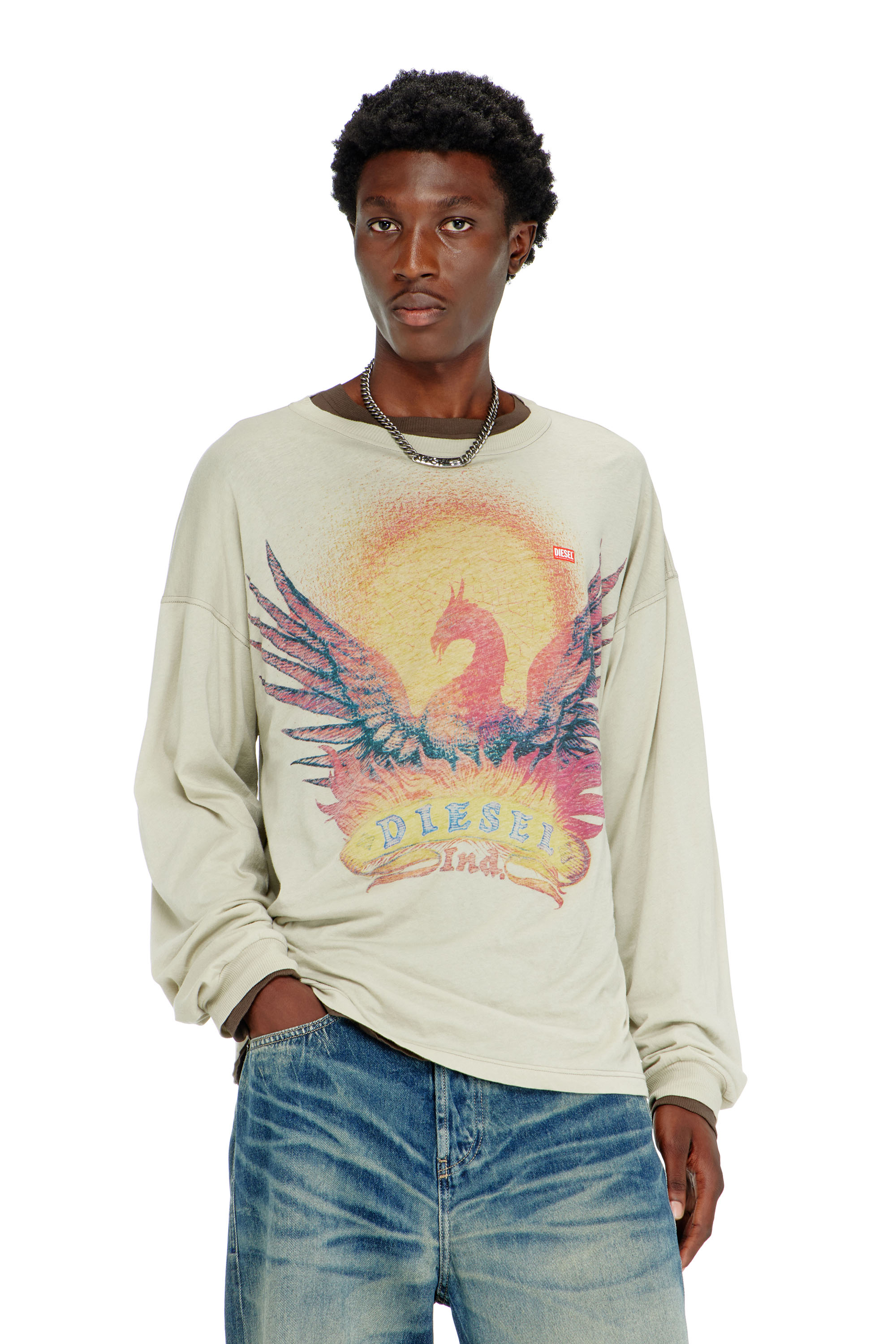 Diesel - T-BOXT-LS-AA1, Camiseta de manga larga con gr&aacute;fico de Phoenix Hombre in Beige - 1