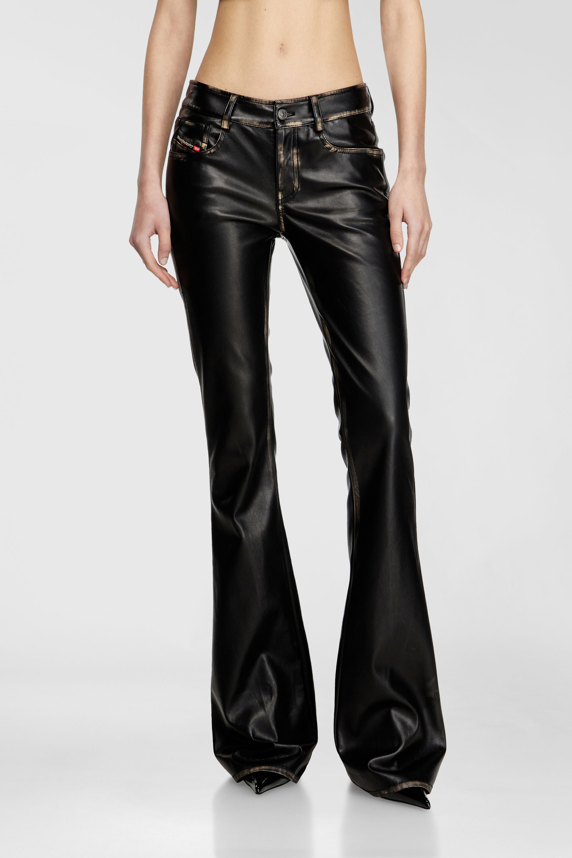 Diesel - P-STELLAR-Q1, Woman's Faux leather five pocket pants in Black - 1