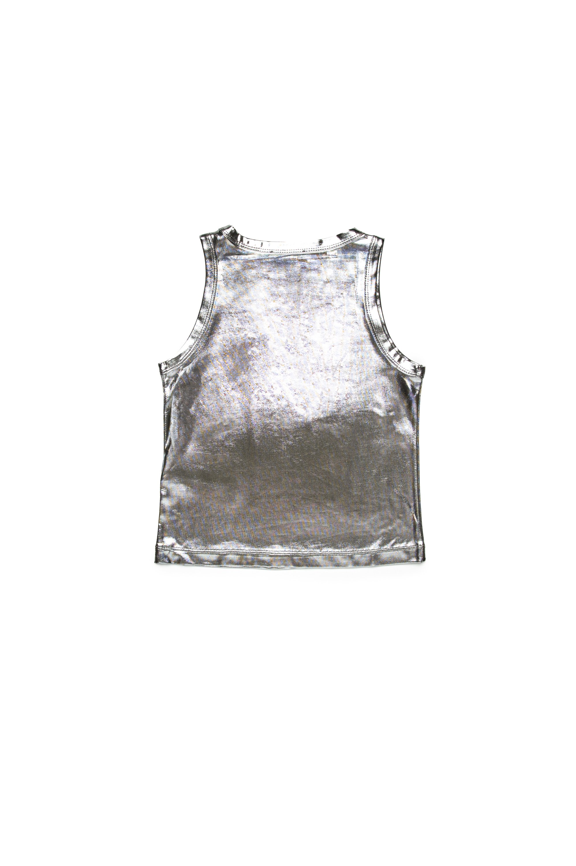 Diesel - TLYNYS, Woman's Metallic tank top with cut-out logo in Silver/Black - 2