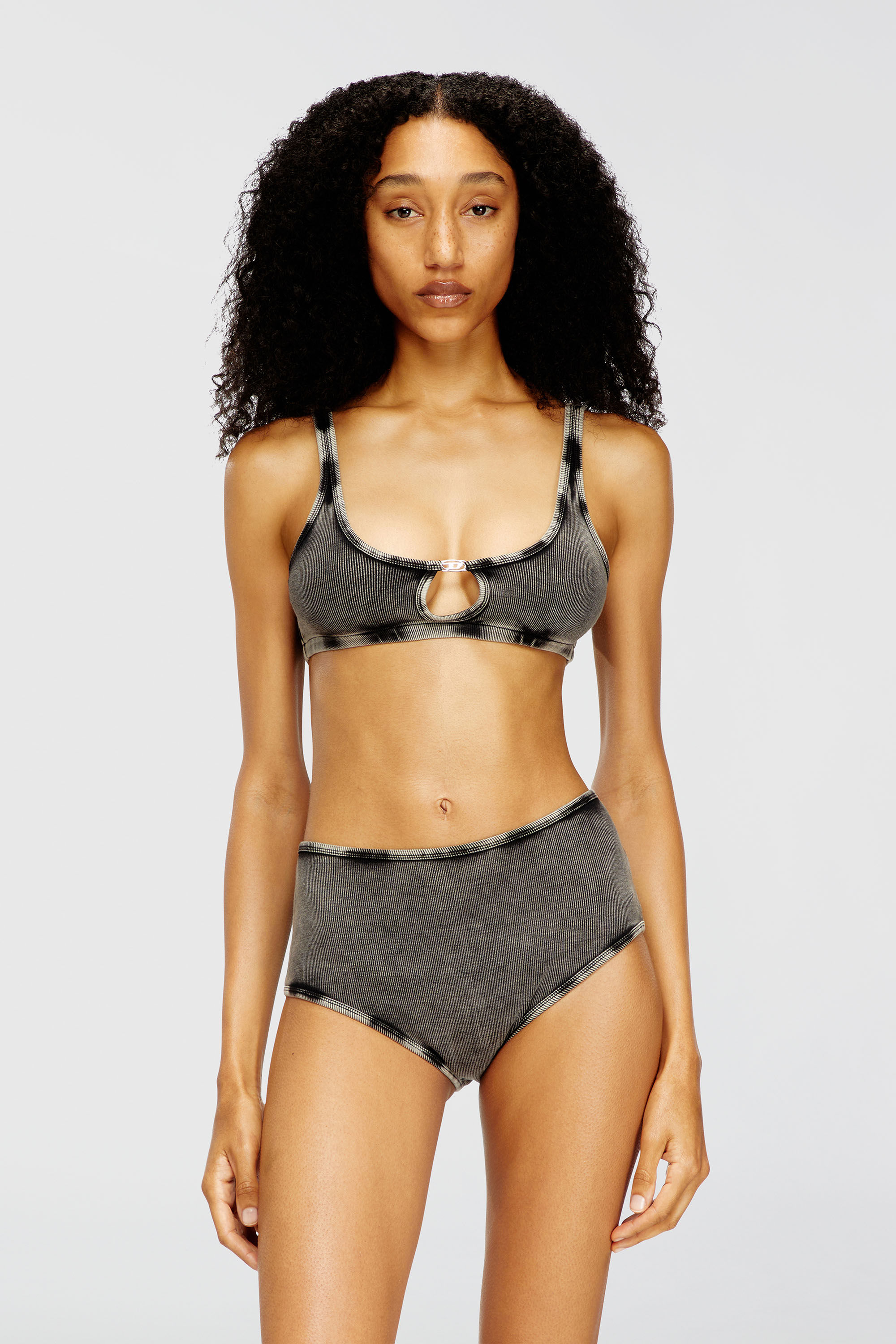 Diesel - FLORENCE-DNM, Bralette de canal&eacute; de algod&oacute;n con joya Oval D Mujer in Gris - 3