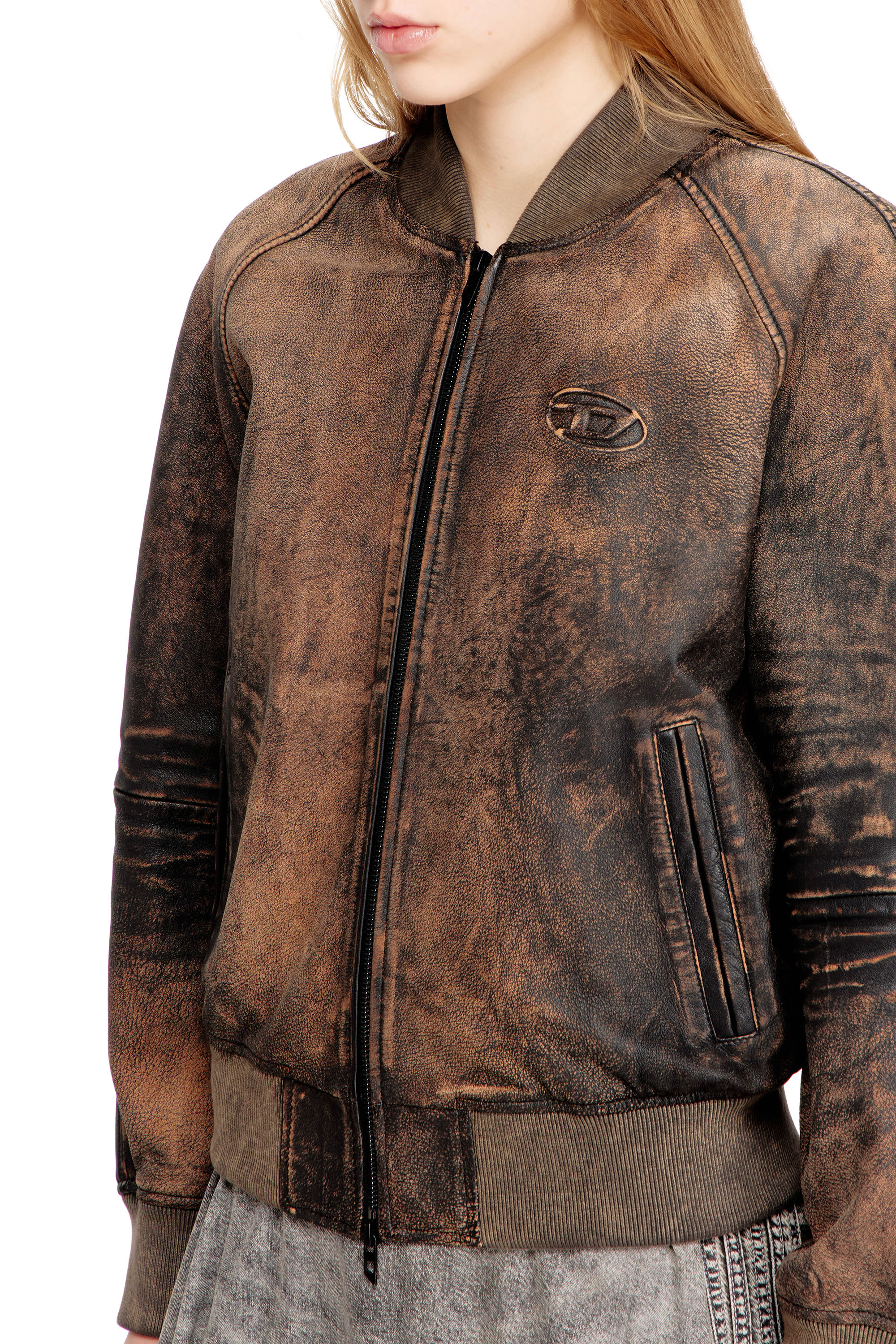 Diesel - L-COBB-FEM, Chaqueta bomber de cuero envejecido Mujer in ToBeDefined - 5