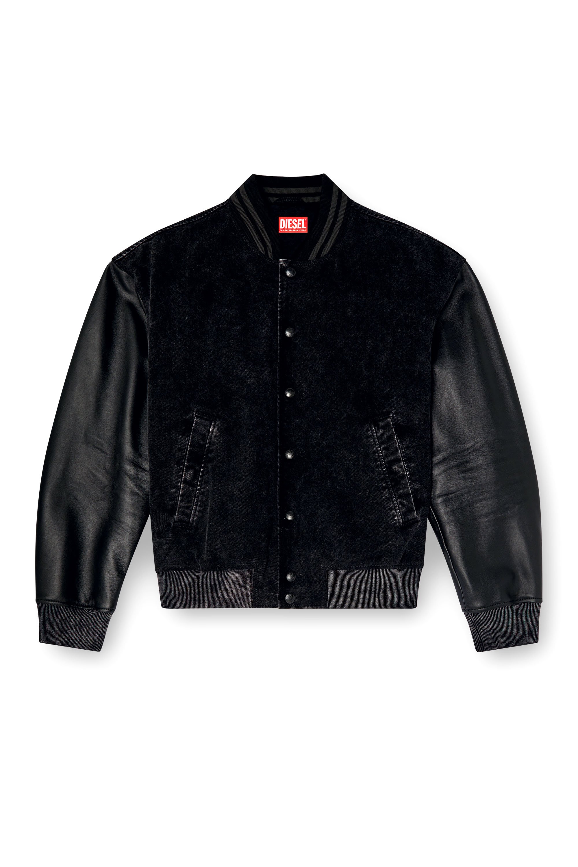 Diesel - L-NYN, Chaqueta bomber de denim y cuero Hombre in Negro - 3