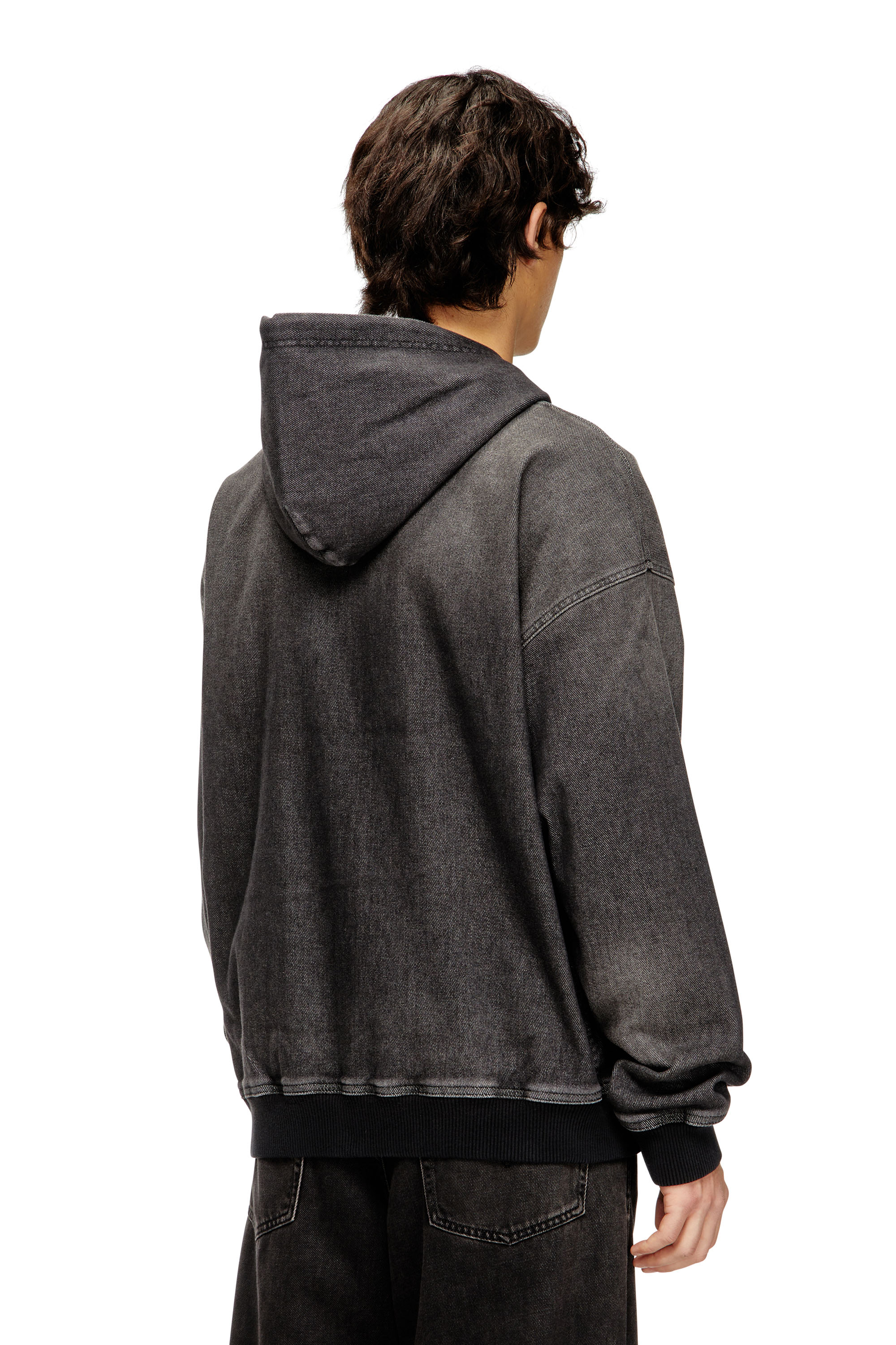 Diesel - D-GIRI-S TRACK, Sudadera con capucha y cremallera de Track Denim con efecto de suciedad Unisex in Negro - 4
