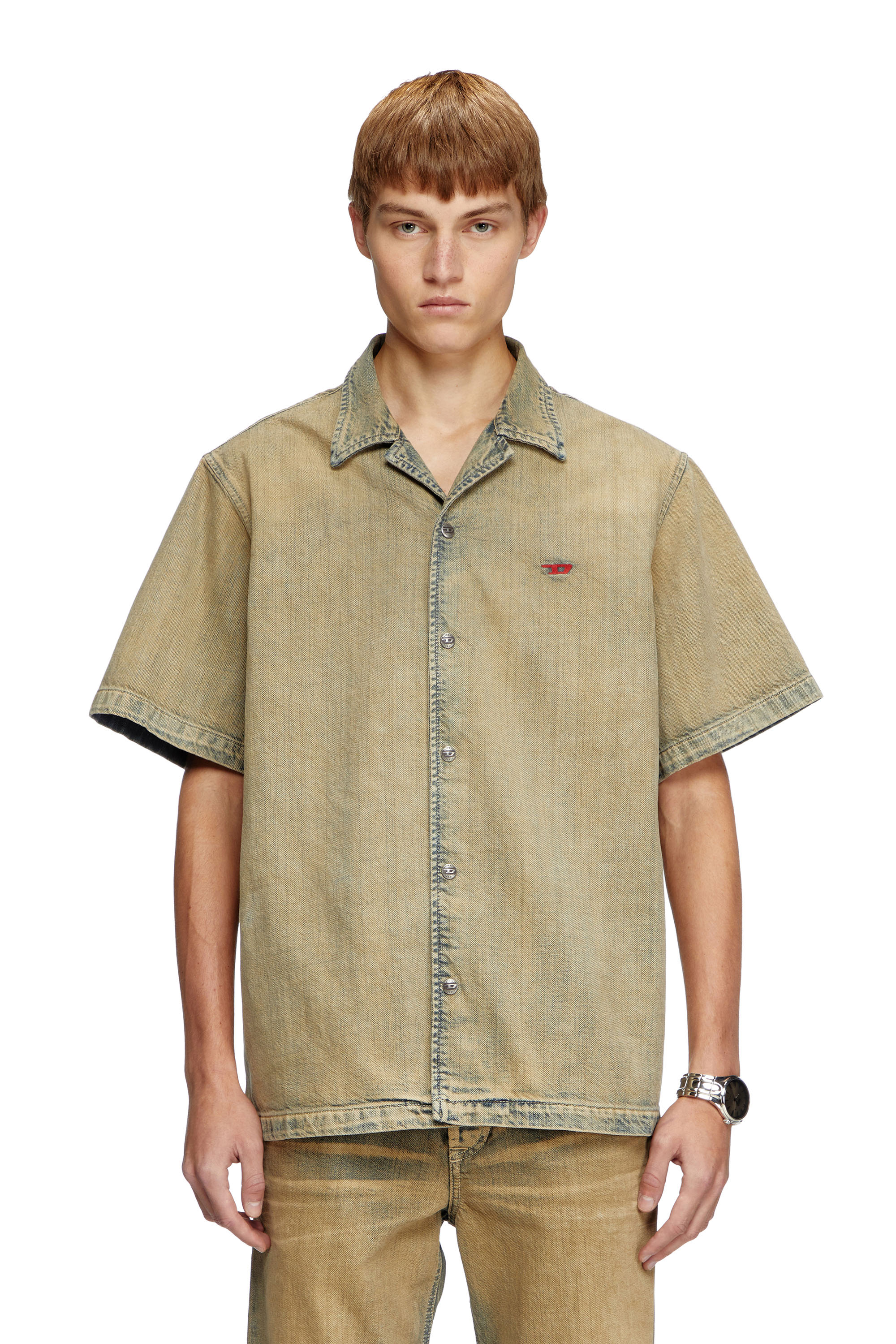 Diesel - D-NABIL-D, Camisa de bolos en denim cepillado dorado Hombre in Beige - 1