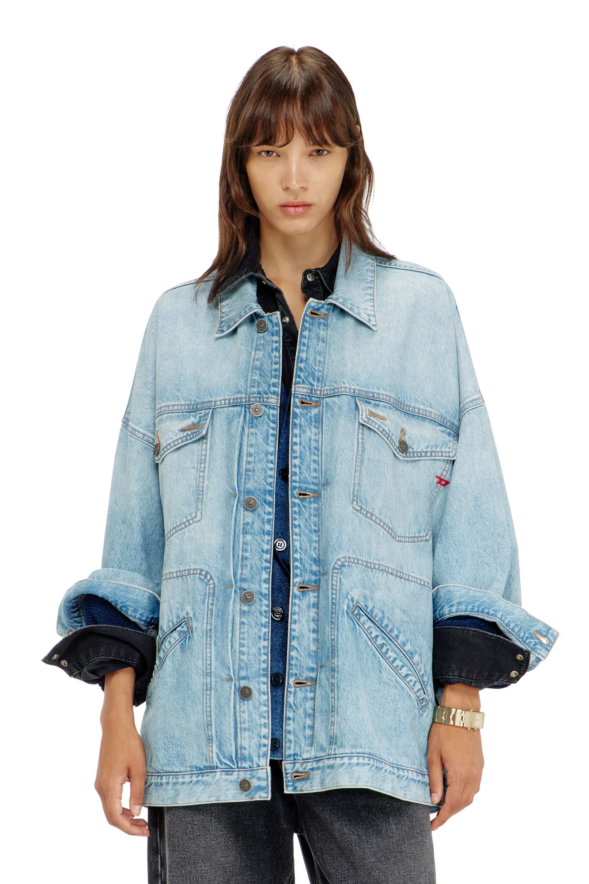 Diesel - DE-LIN, Chaqueta workwear denim oversized Mujer in Azul marino - 1