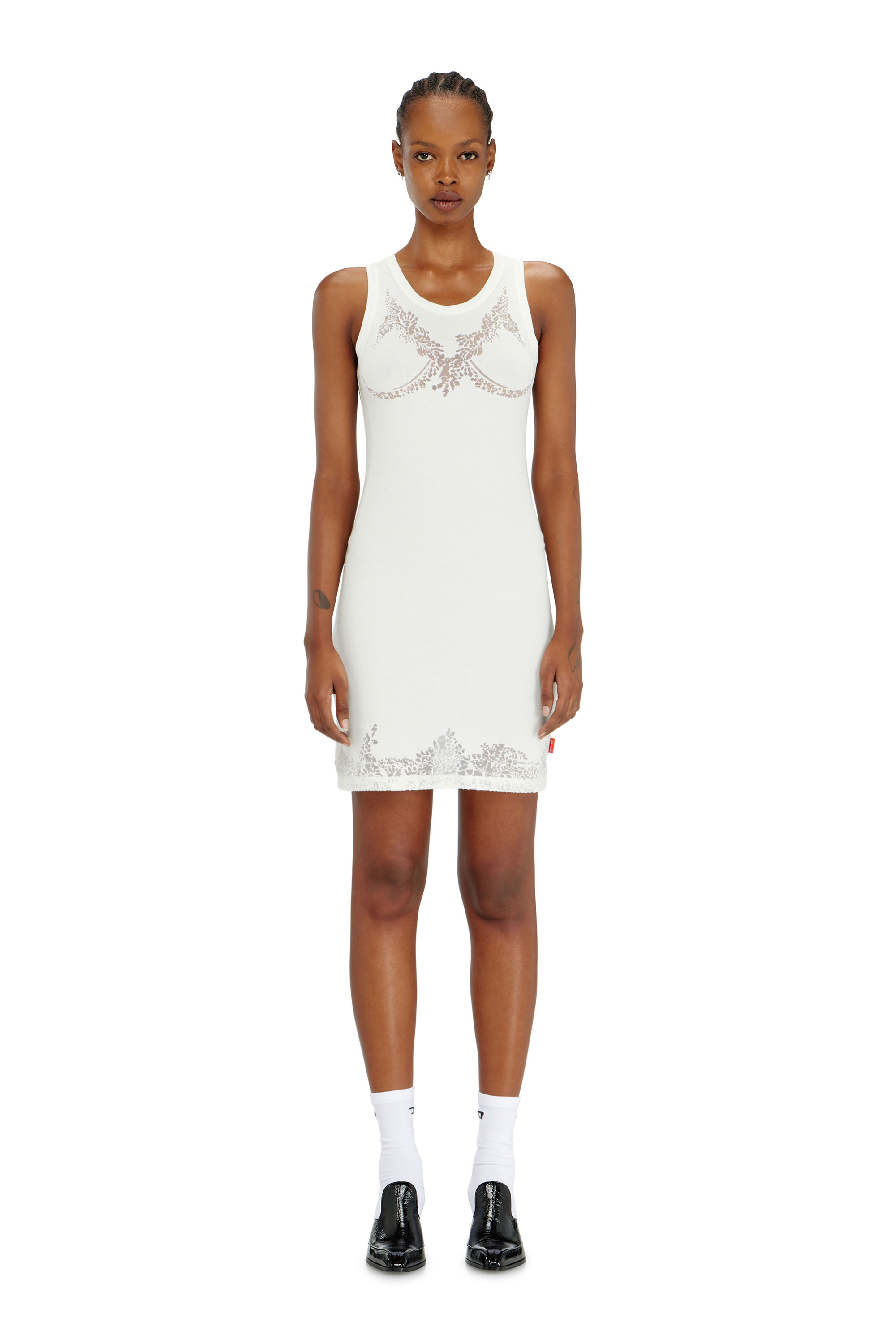 Diesel - PR-D-ANKI-LACE-R, Vestido mini tipo tank con efecto encaje devor&eacute; Mujer in Blanco - 3