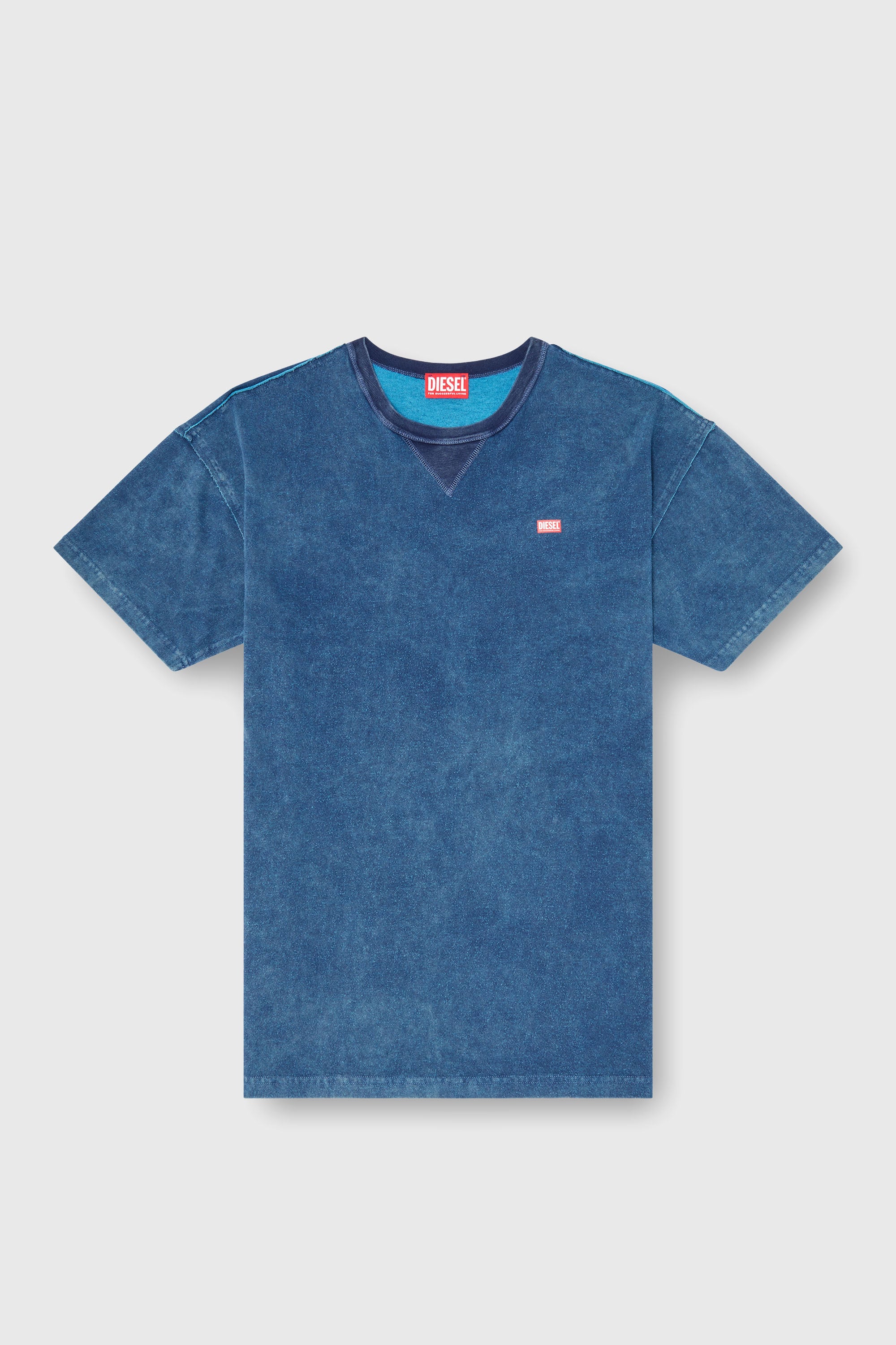 Diesel - T-NORM-RAW, Camiseta acid-wash con detalles deshilachados Hombre in Azul marino - 2
