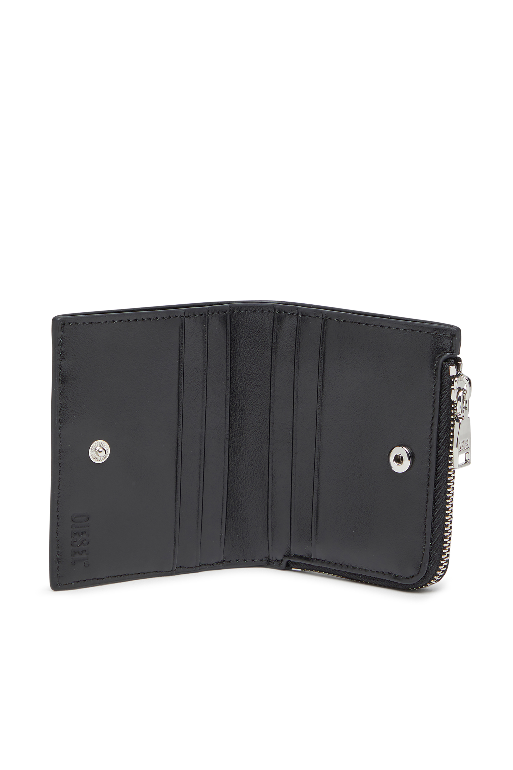 Diesel - PLAY BI FOLD ZIP L, Cartera que se pliega por la mitad de poliuretano brillante Mujer in Negro - 3