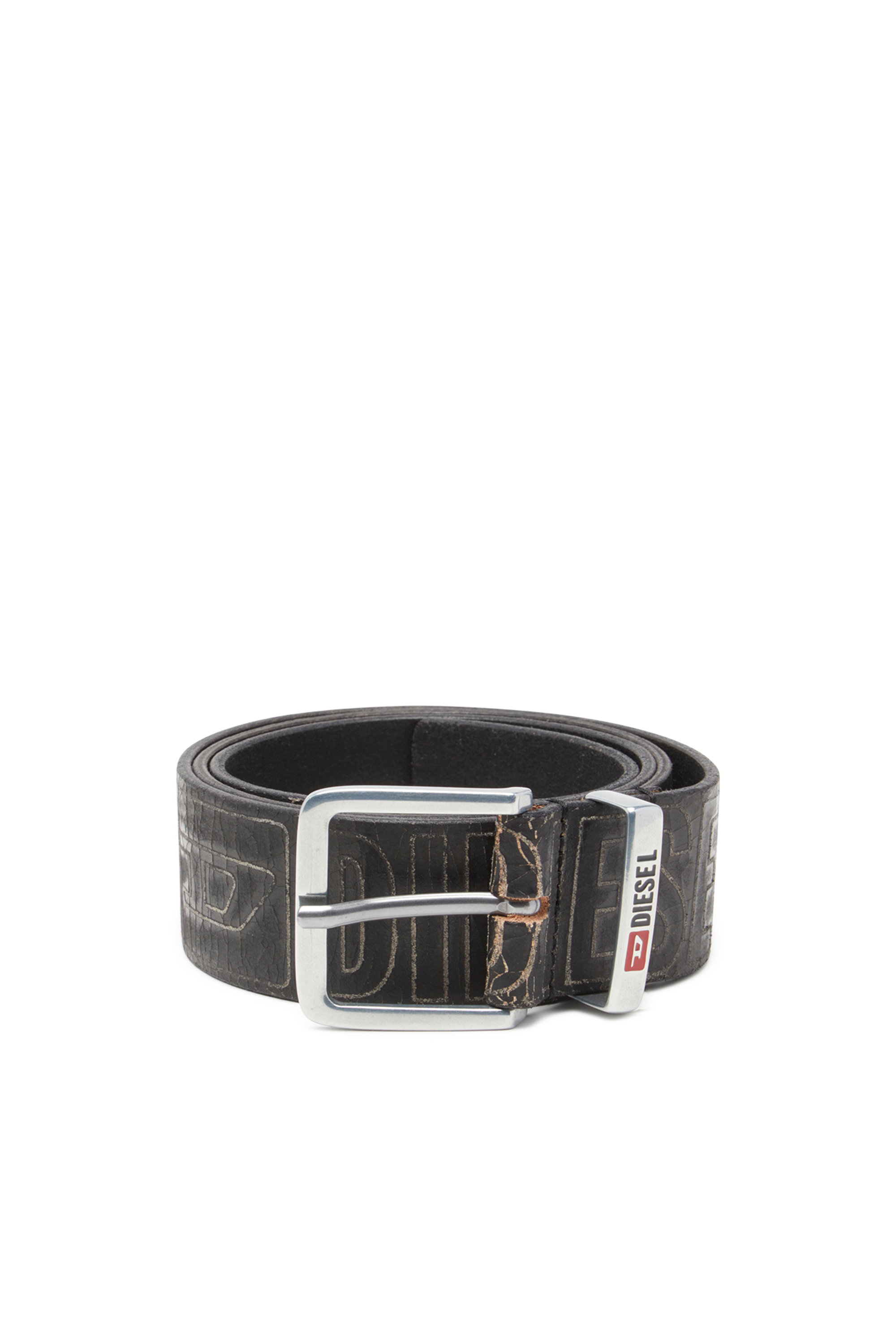 Diesel - B-BISCOTTO OUTLINE, Cinturón de 4 cm de piel con logo Hombre in Negro - 1