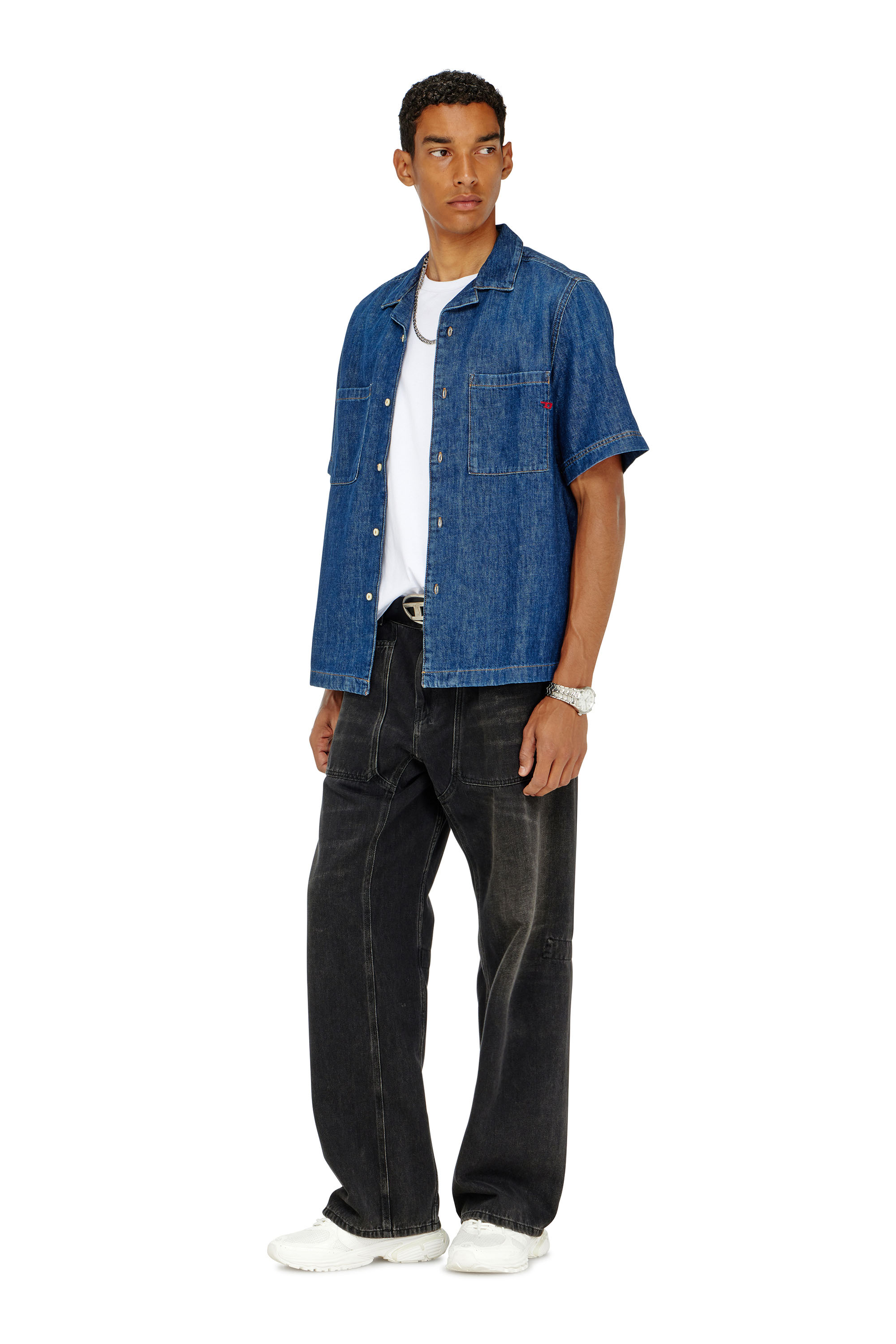 Diesel - D-PAROSHORT, Camisa de bolos en denim Hombre in Azul marino - 1