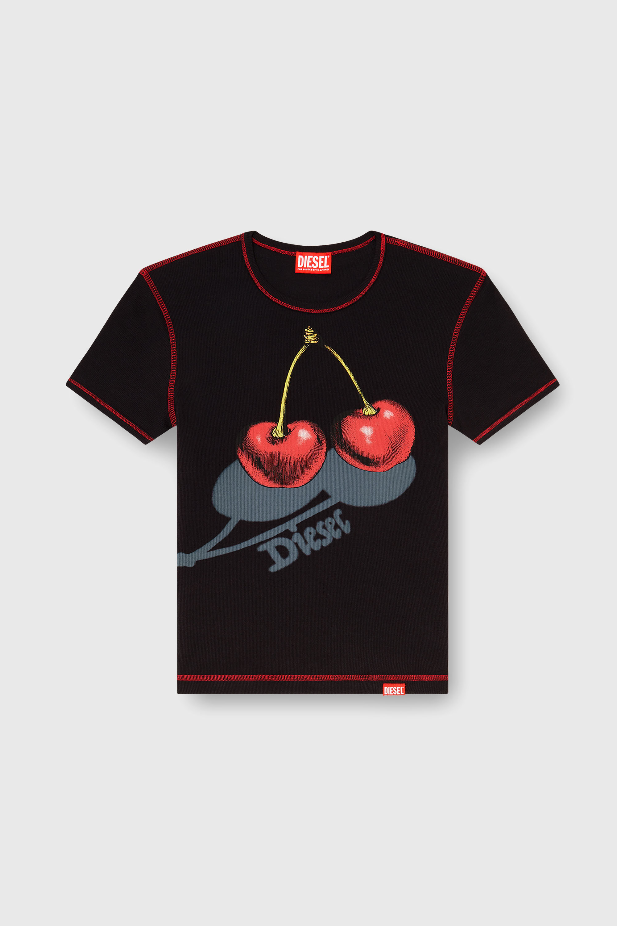 Diesel - SV-T-ELE-CHER, Camiseta negra ajustada de mujer con estampado de cerezas Mujer in Negro - 2