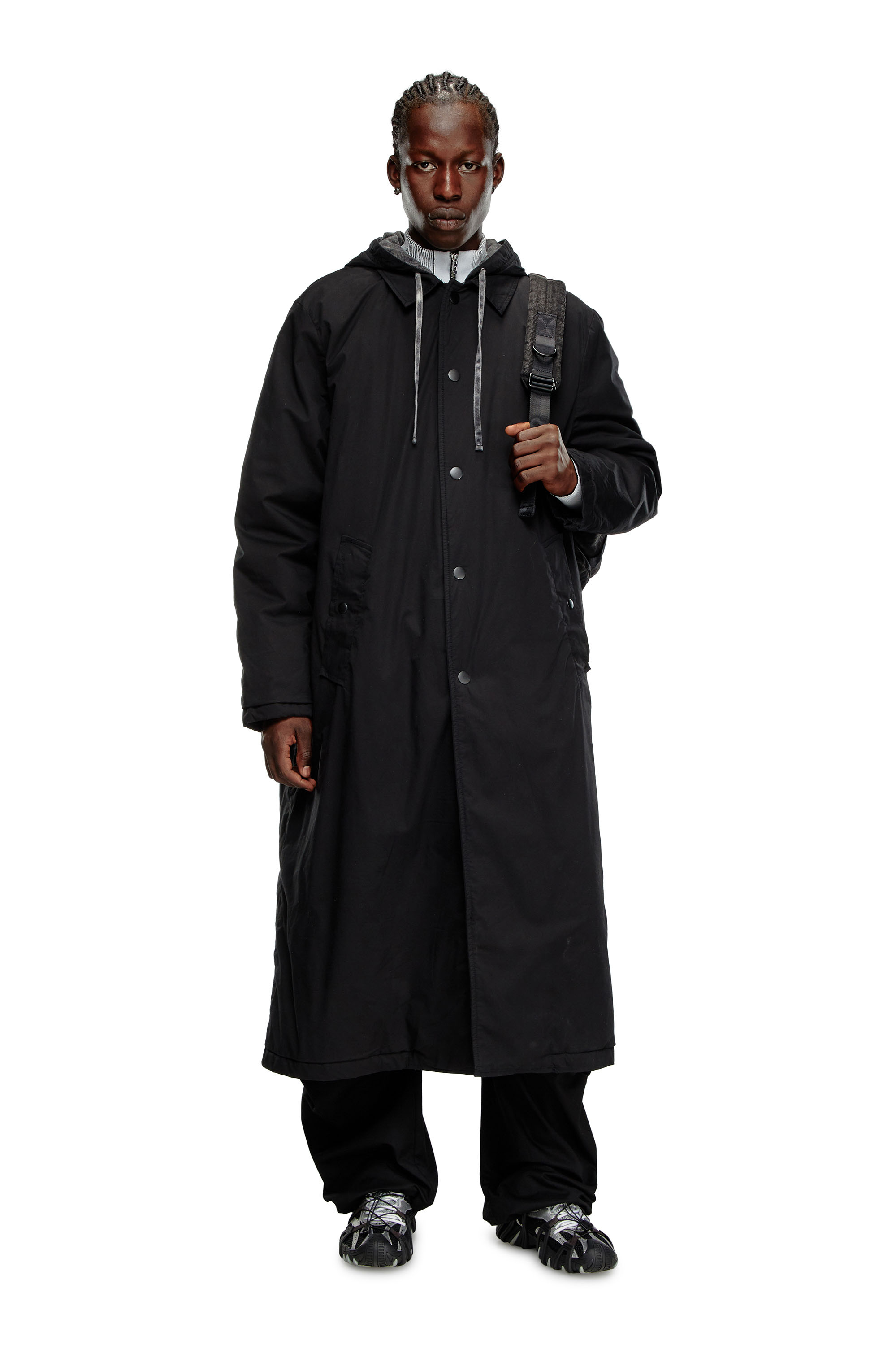 Diesel - J-MARLON, Impermeable con capucha de popelín de algodón Hombre in Negro - 1