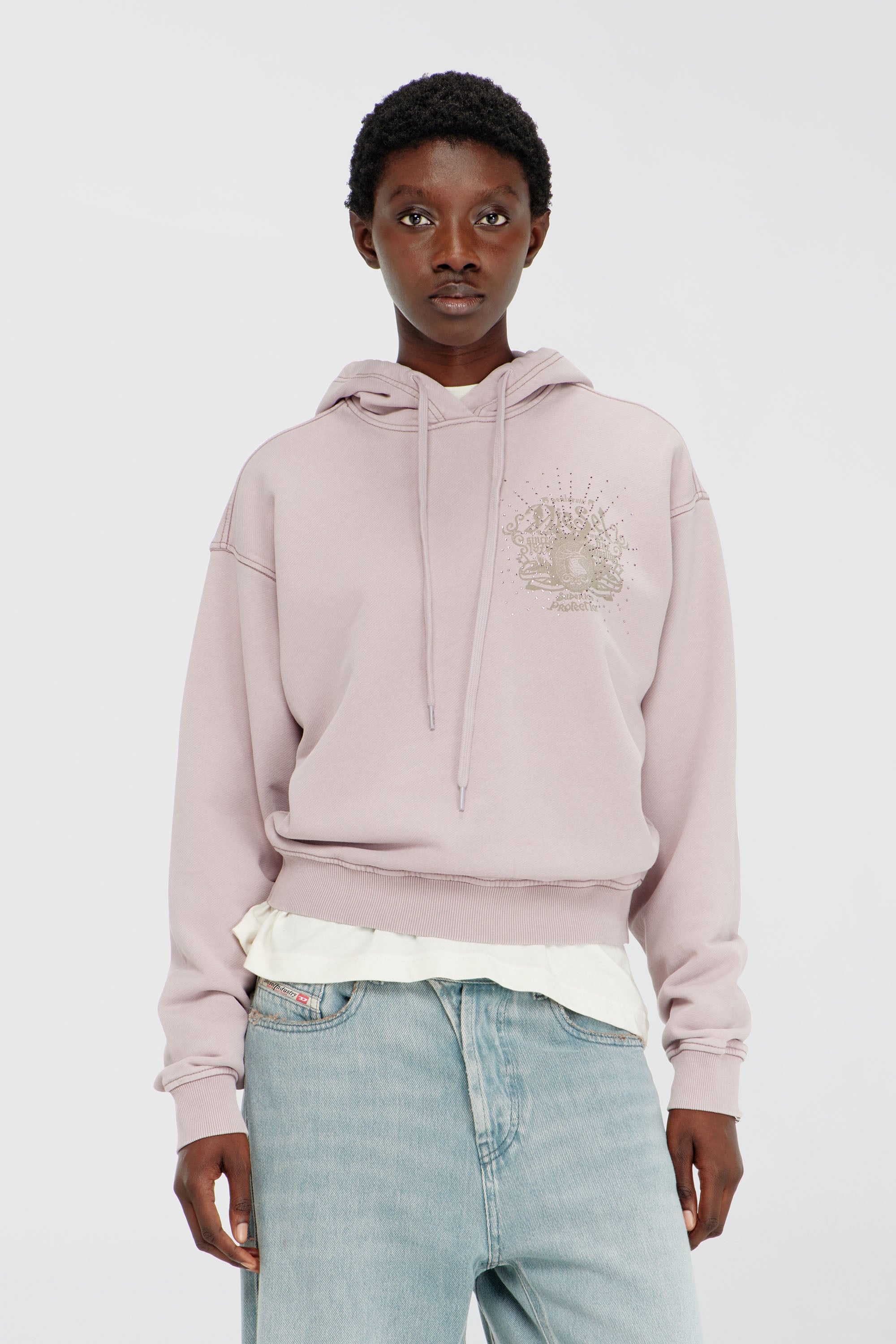Diesel - F-PHOENY, Sudadera con capucha, estampados y tachuelas de strass Mujer in Morado - 1