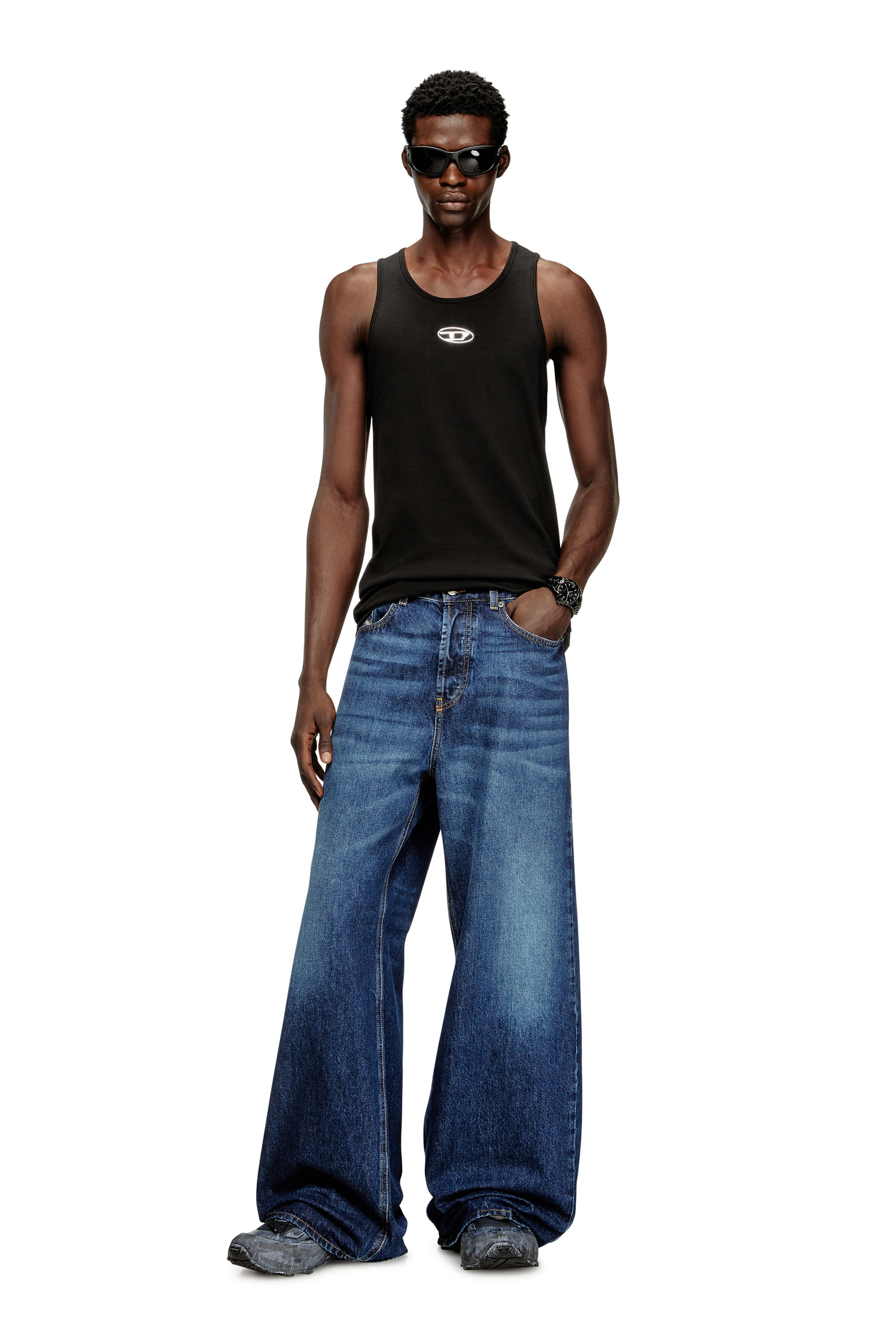 Diesel - T-LIFTY-IOD, Camiseta de tirantes de algodón con logo Hombre in Negro - 2
