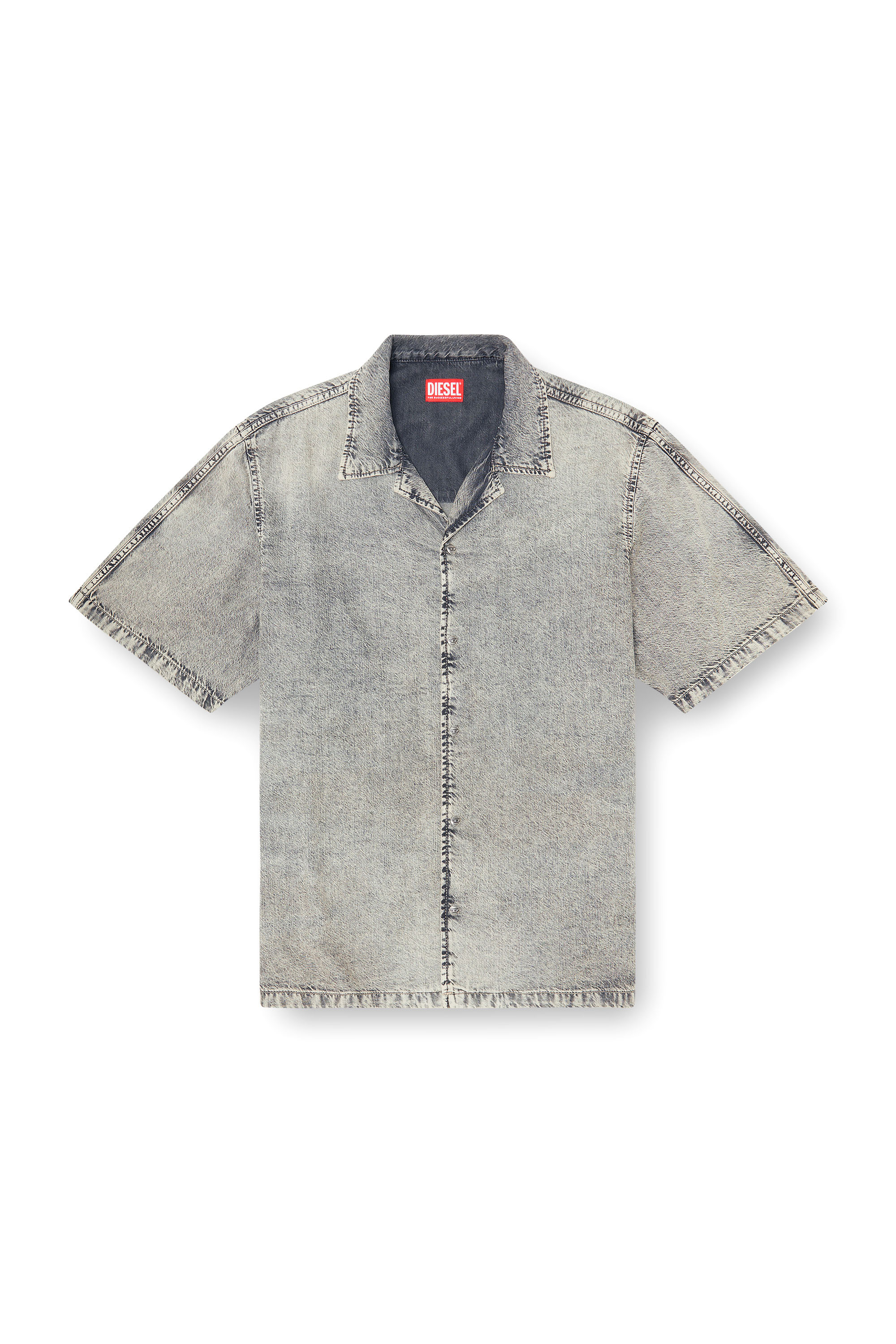 Diesel - D-NABIL-S8, Camisa de manga corta en denim fluido tratado Hombre in Gris - 3