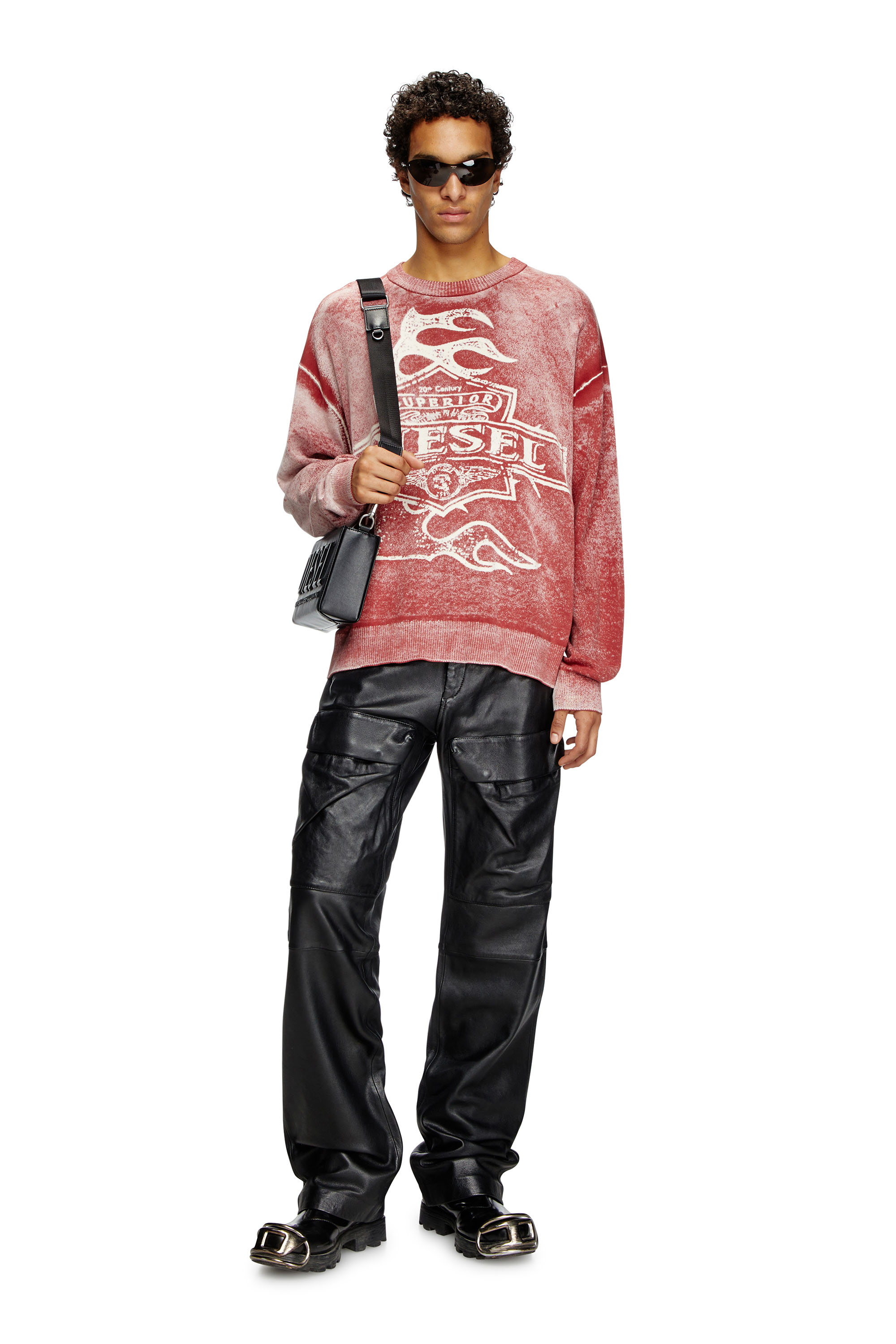 Diesel - K-BELEZ, Jersey con logotipo con estampado invertido Hombre in Rojo - 2