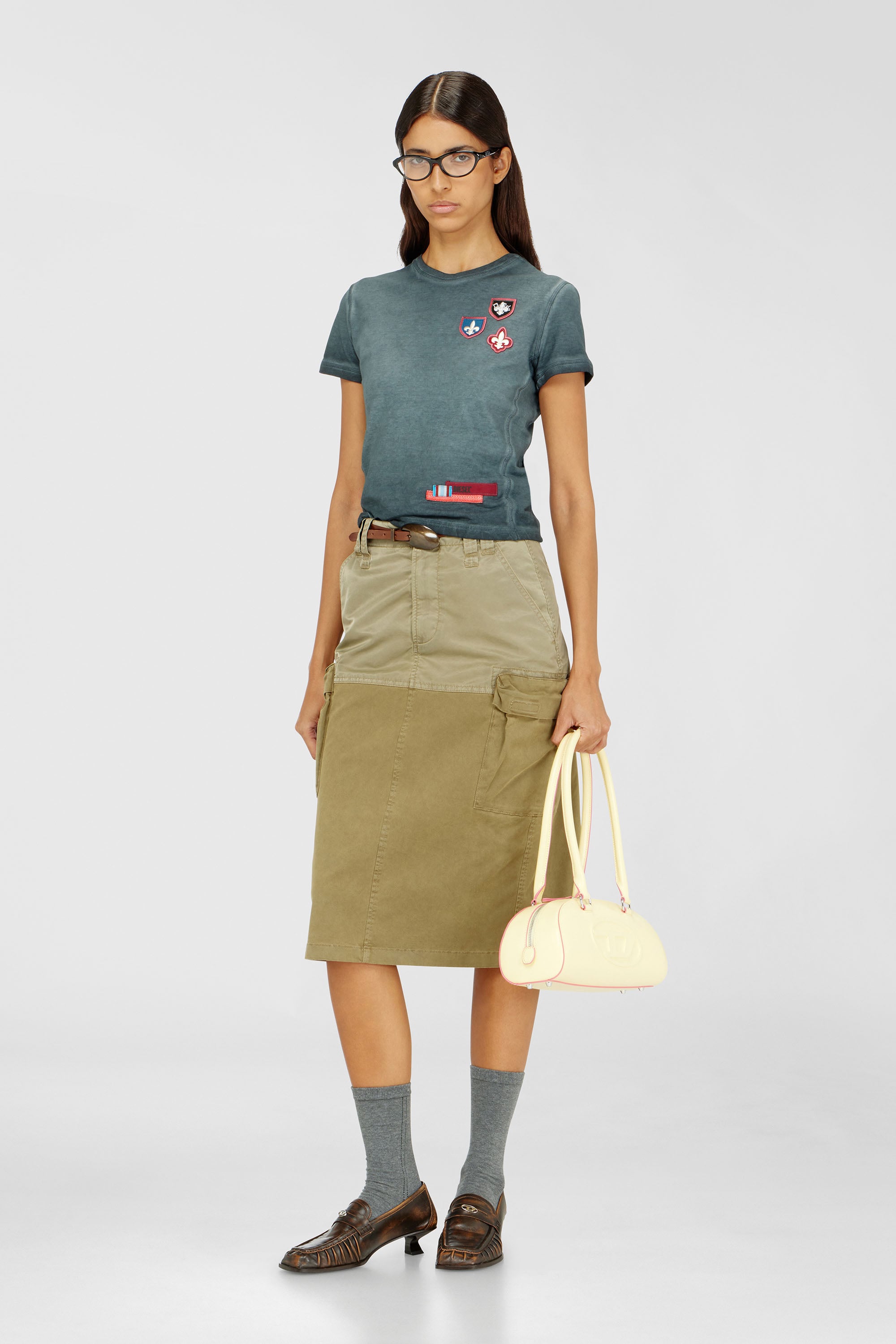 Diesel - T-UNCUTY-WAF, Camiseta con parches y laterales de micro waffle Mujer in Verde - 2