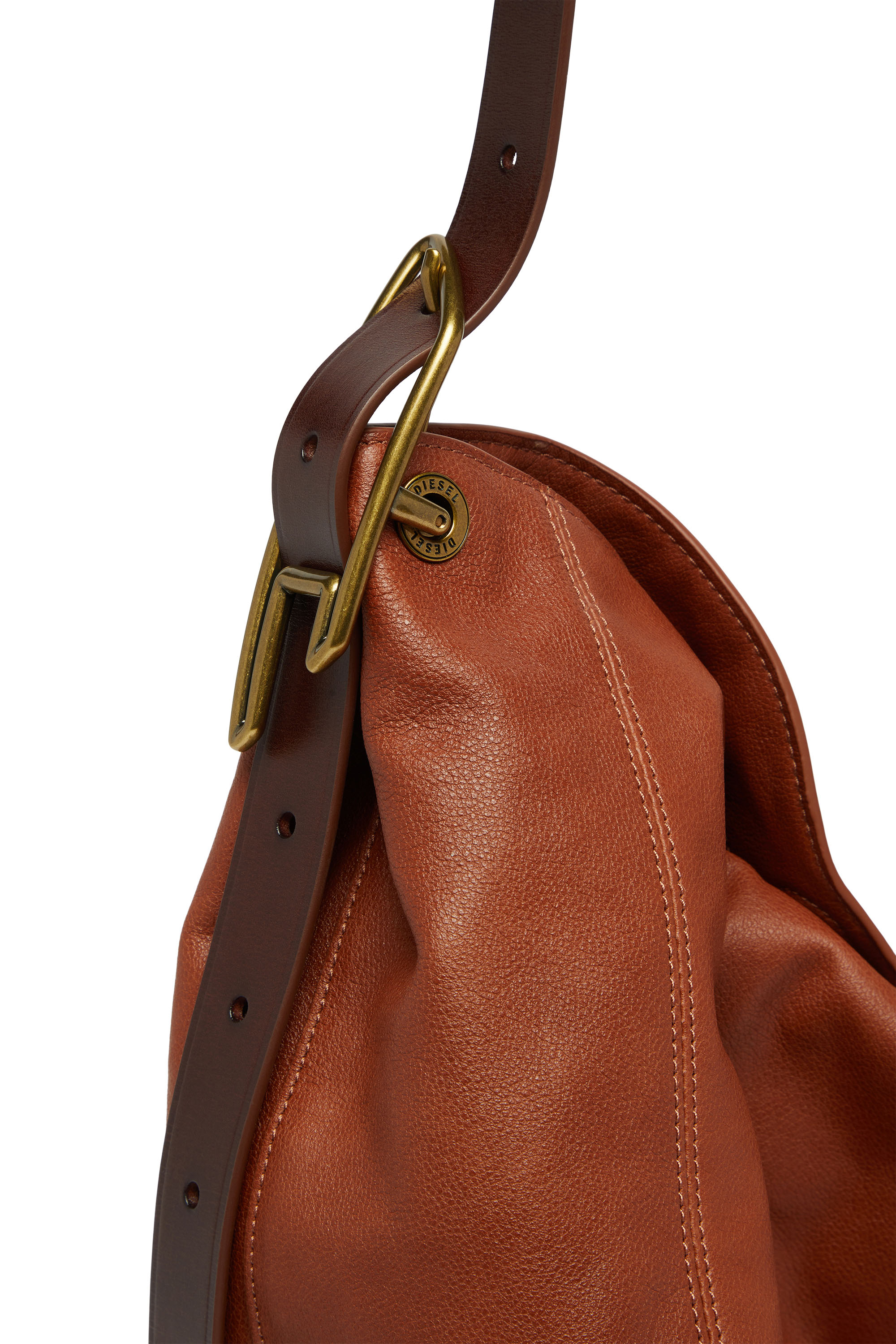 Diesel - D-LINE HOBO L, D-Line-Bolso hobo de piel brillante arrugada Mujer in Marr&oacute;n - 5