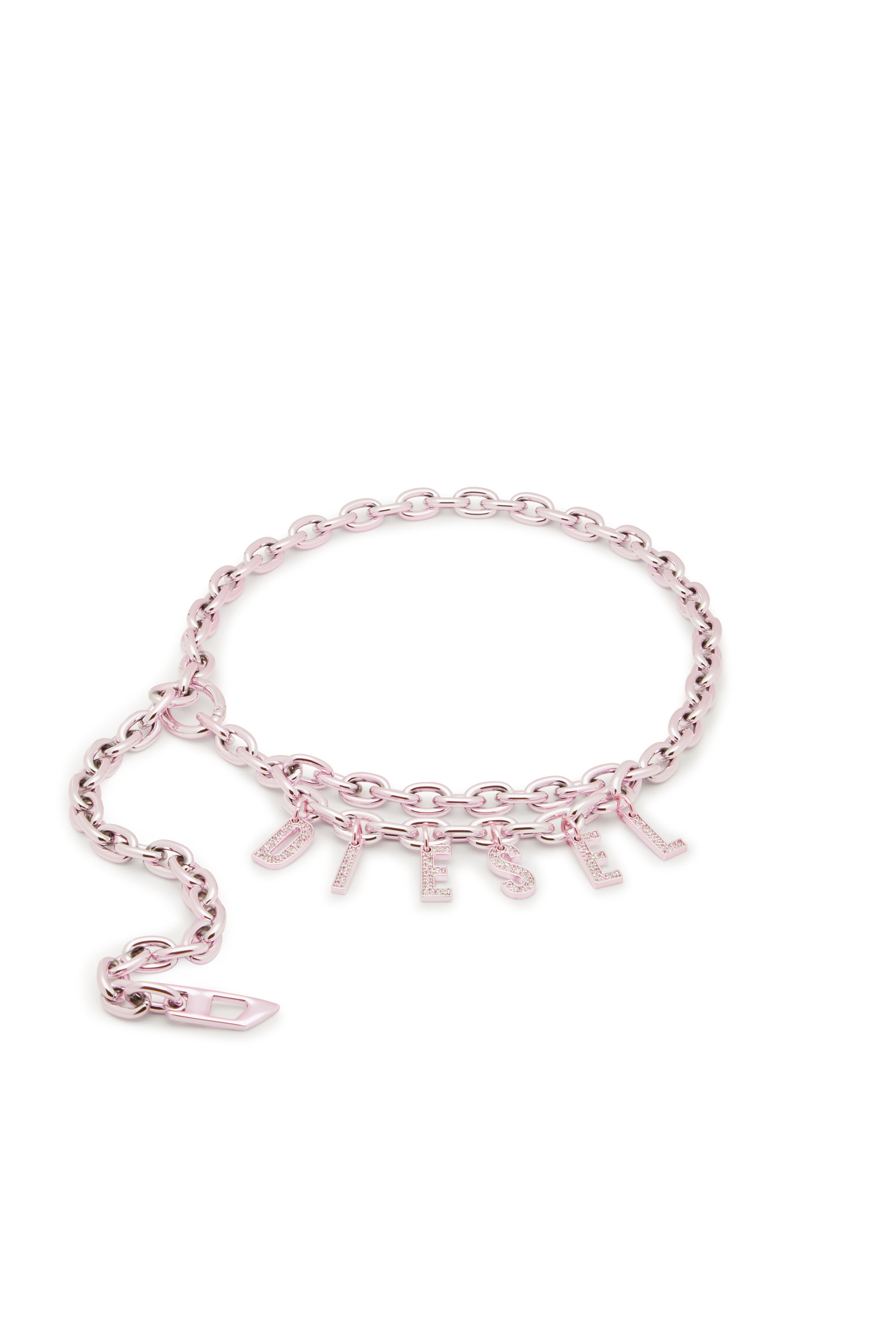 Diesel - B-CHARM CHAIN, Cinturón de cadena con colgante con el logotipo de cristal Mujer in Rosa - 1