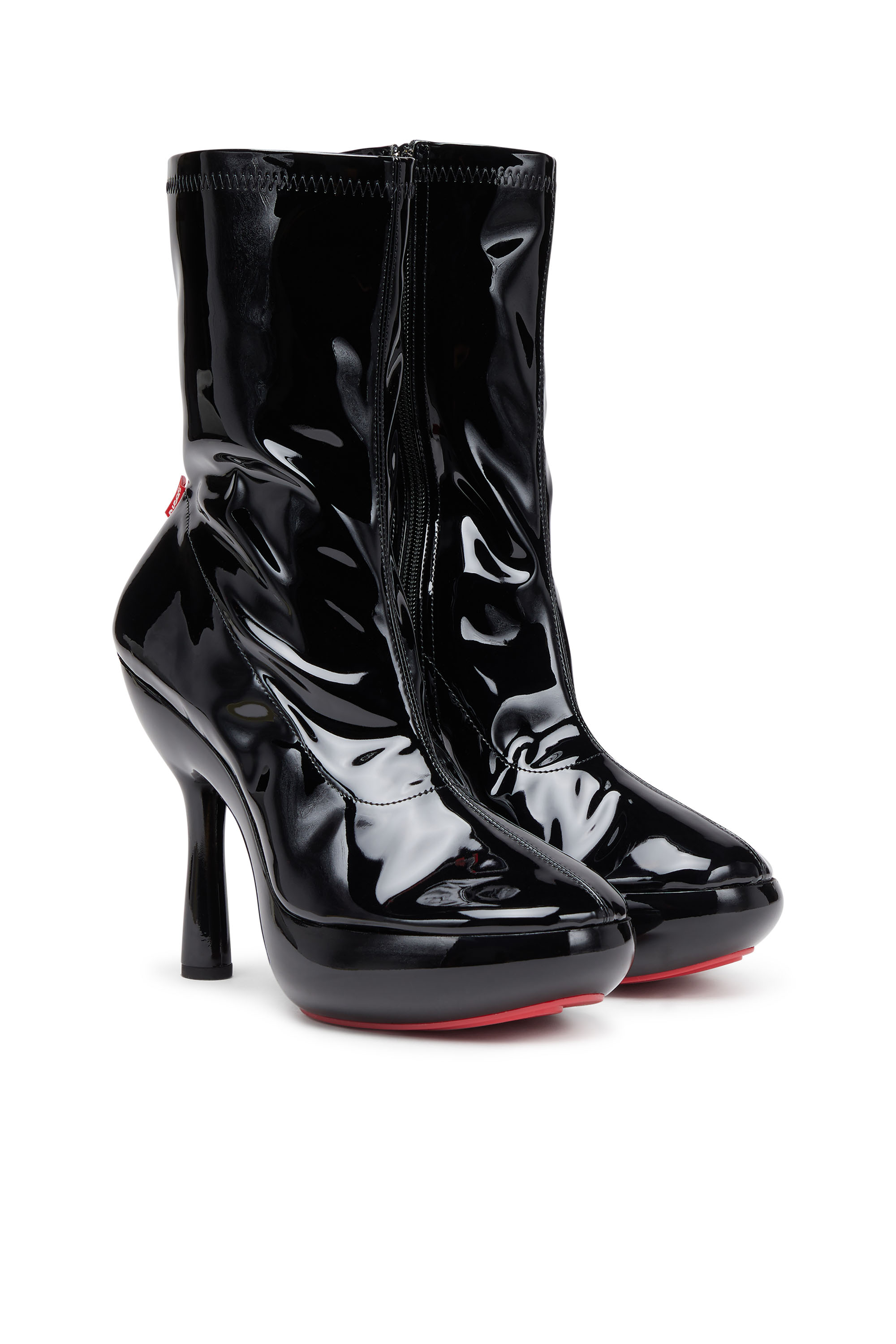 Diesel - D-LAKE PLATFORM MIDB ZIP  STRETCH, D-Lake-Botines con plataforma de poliuretano elástico de charol Mujer in Negro - 3