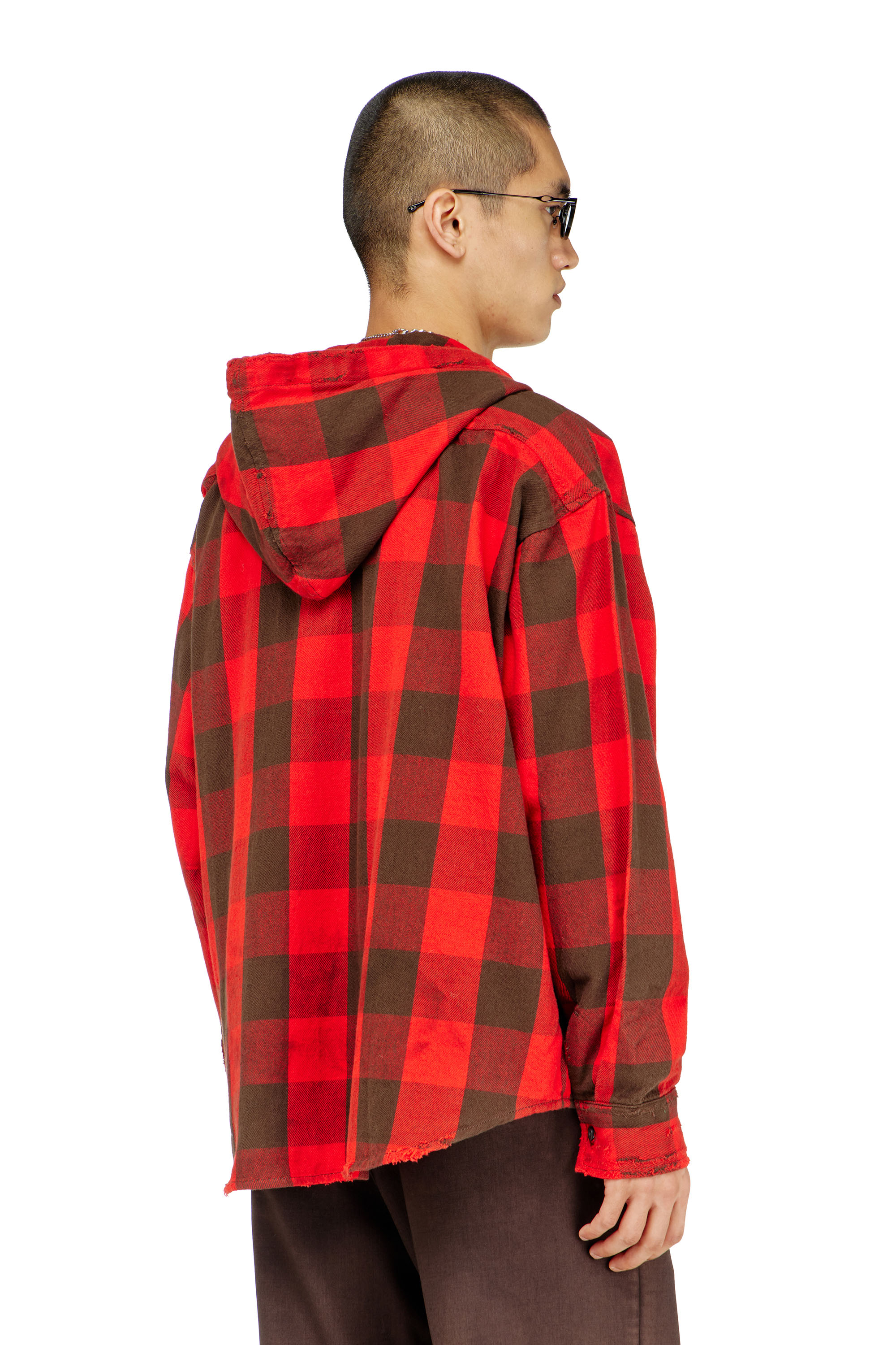 Diesel - S-DRUM-HOODY, Camisa con capucha efecto desgastado en franela de cuadros Hombre in ToBeDefined - 4
