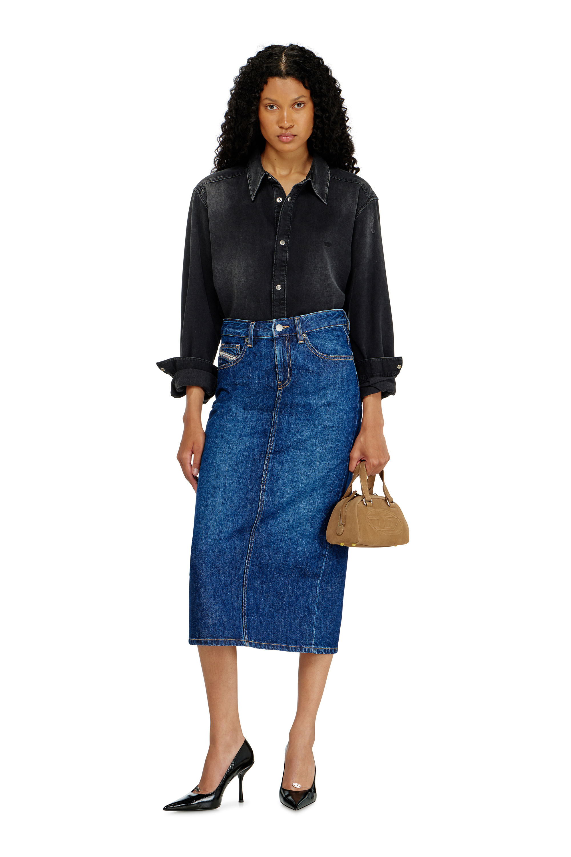 Diesel - DE-SKYE-D, Falda vaquera midi Mujer in Azul marino - 1