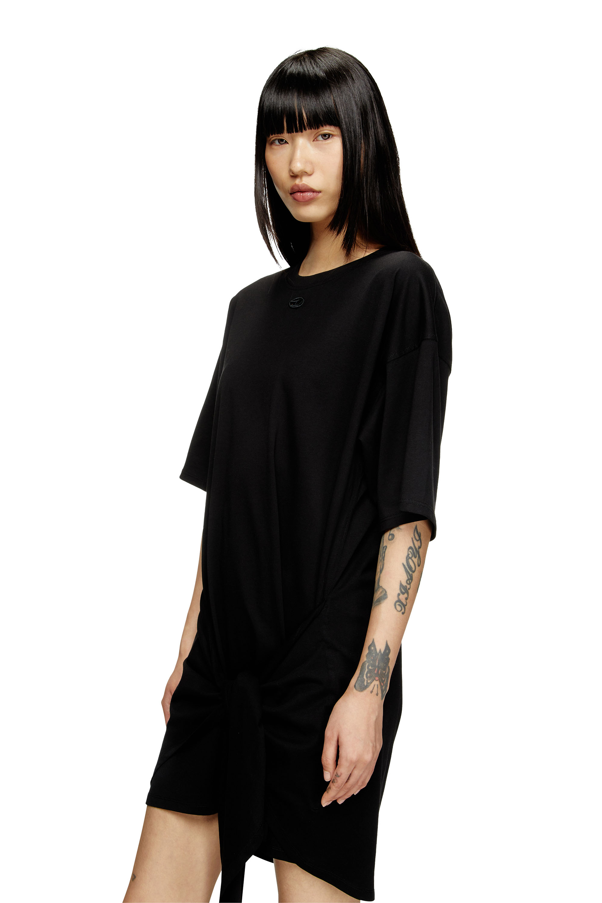 Diesel - D-EIVOR, Vestido camisero con lazo en la parte delantera Mujer in Negro - 4