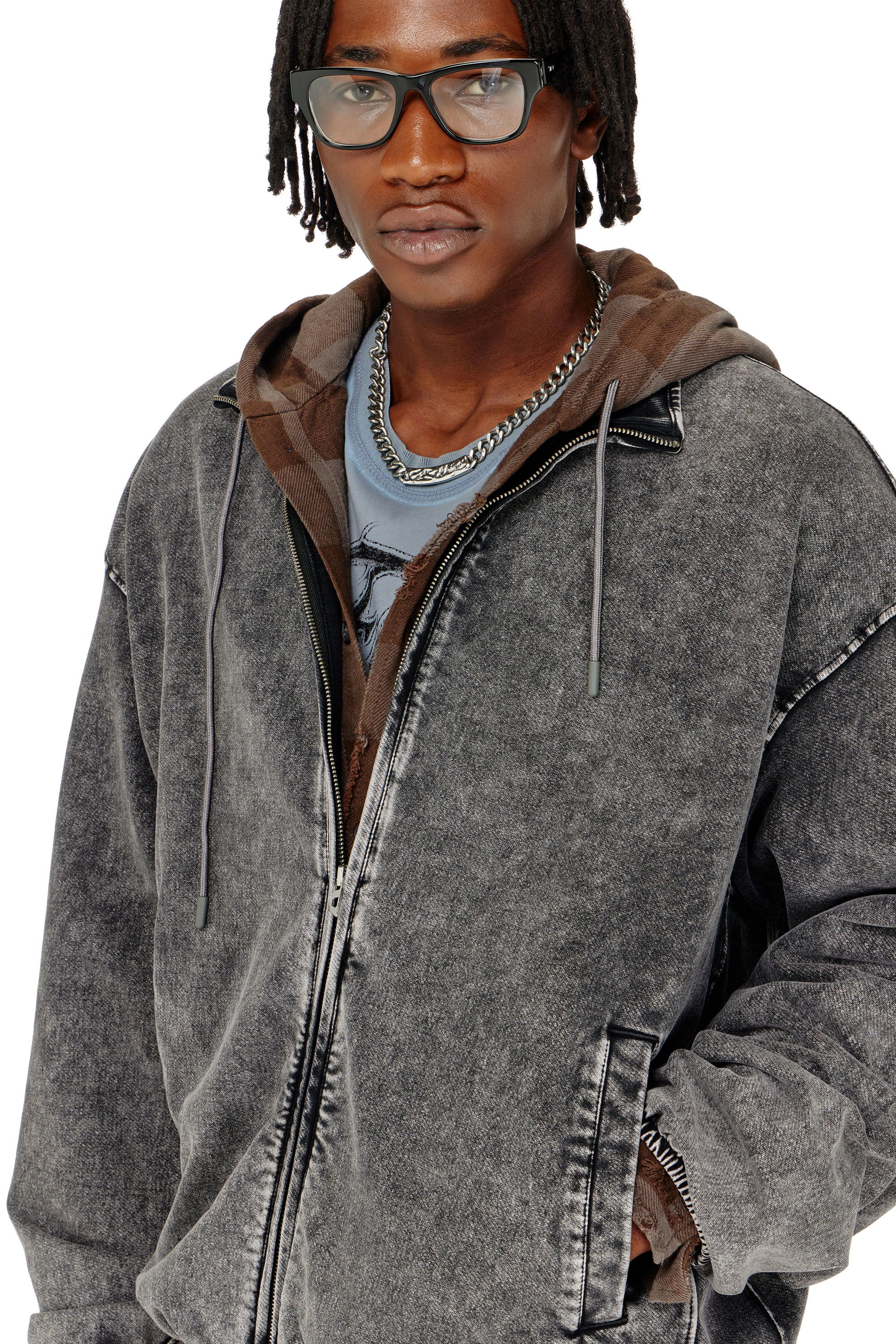 Diesel - S-CORSY, Chaqueta de felpa con efecto denim Hombre in Gris - 5