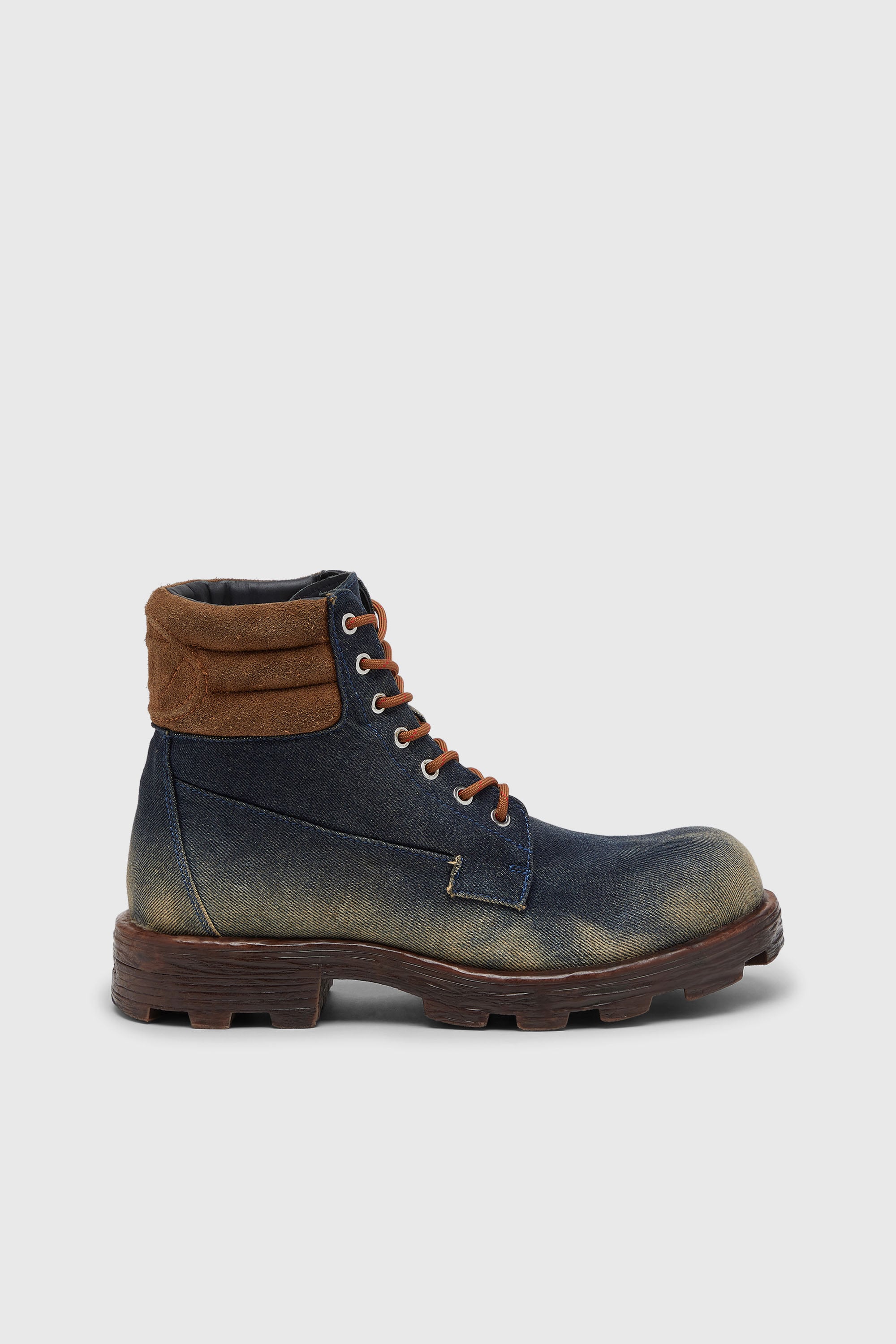 Diesel - D-HAMMER LACE UP, D-Hammer-Botas de combate D-Hammer en denim y ante Hombre in Azul marino - 1