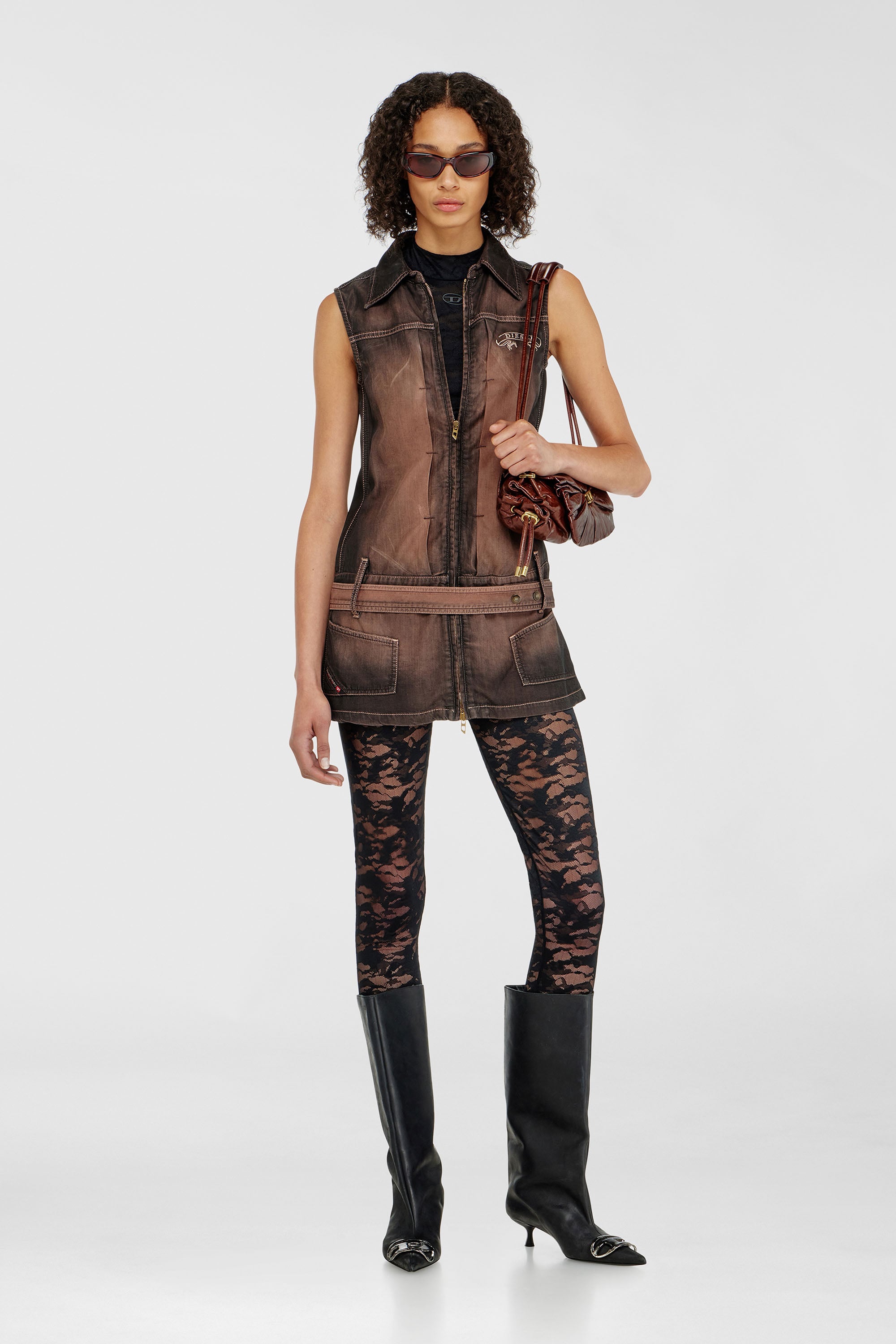 Diesel - HAYLEY-UTLT, Leggings de encaje de nailon camouflage Mujer in Negro - 1