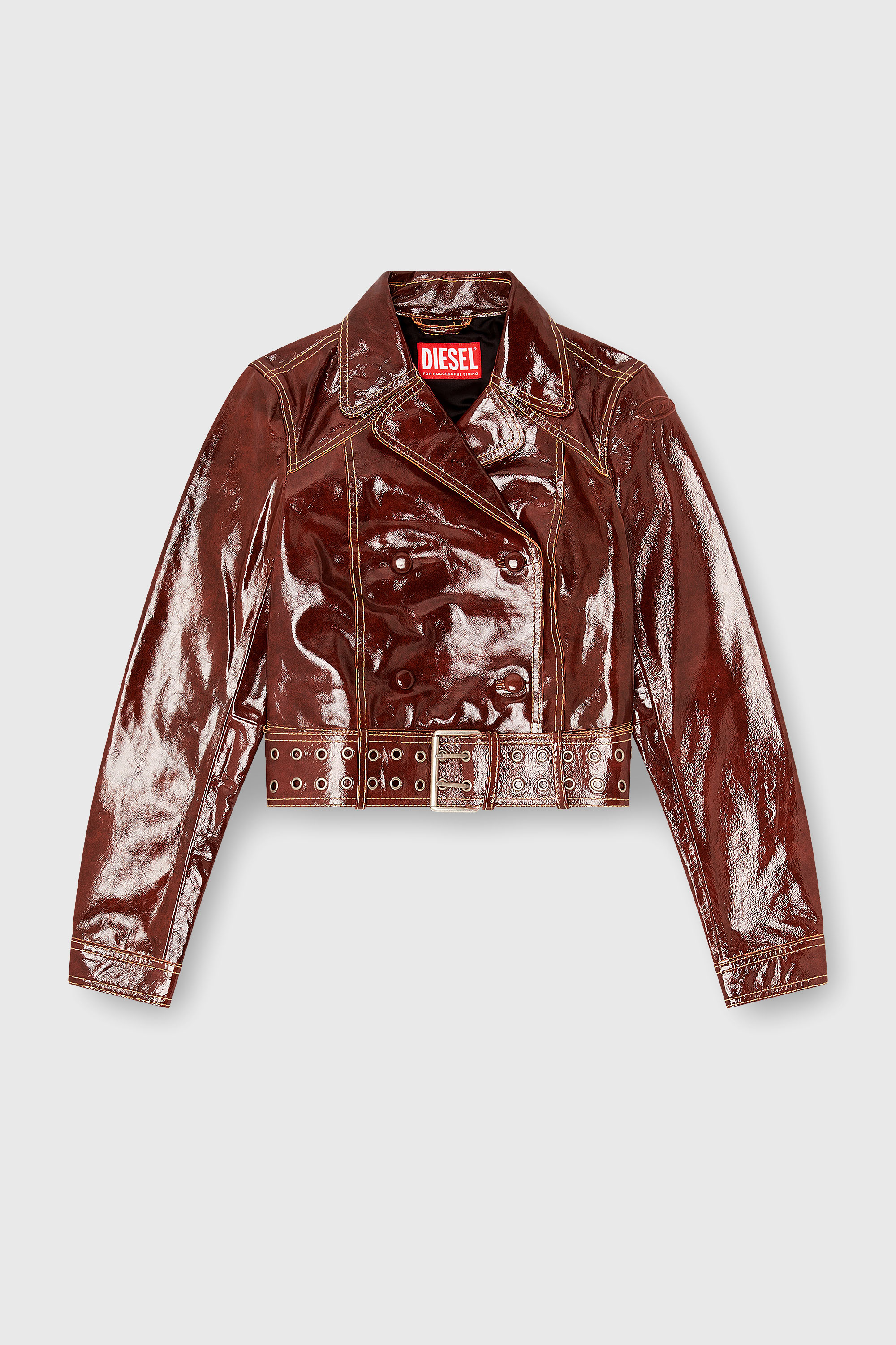 Diesel - L-EGEND, Chaqueta de charol con cintur&oacute;n ancho Mujer in Rojo - 2