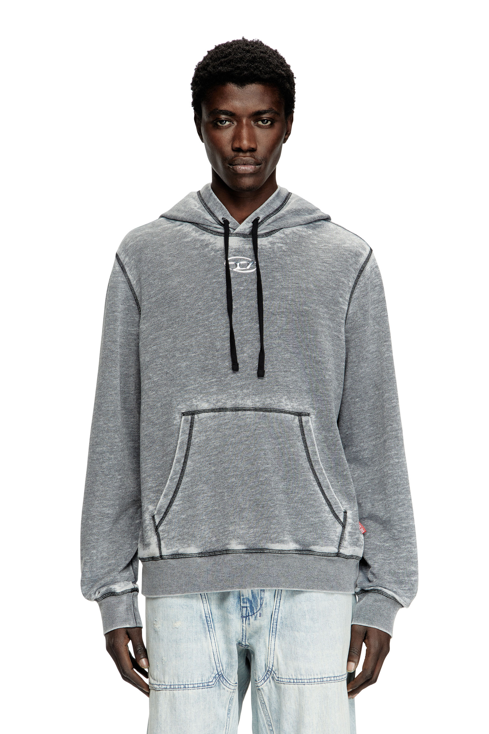 Diesel - S-GINN-HOOD-PAK, Sudadera con capucha burnout con logotipo Hombre in Gris - 1