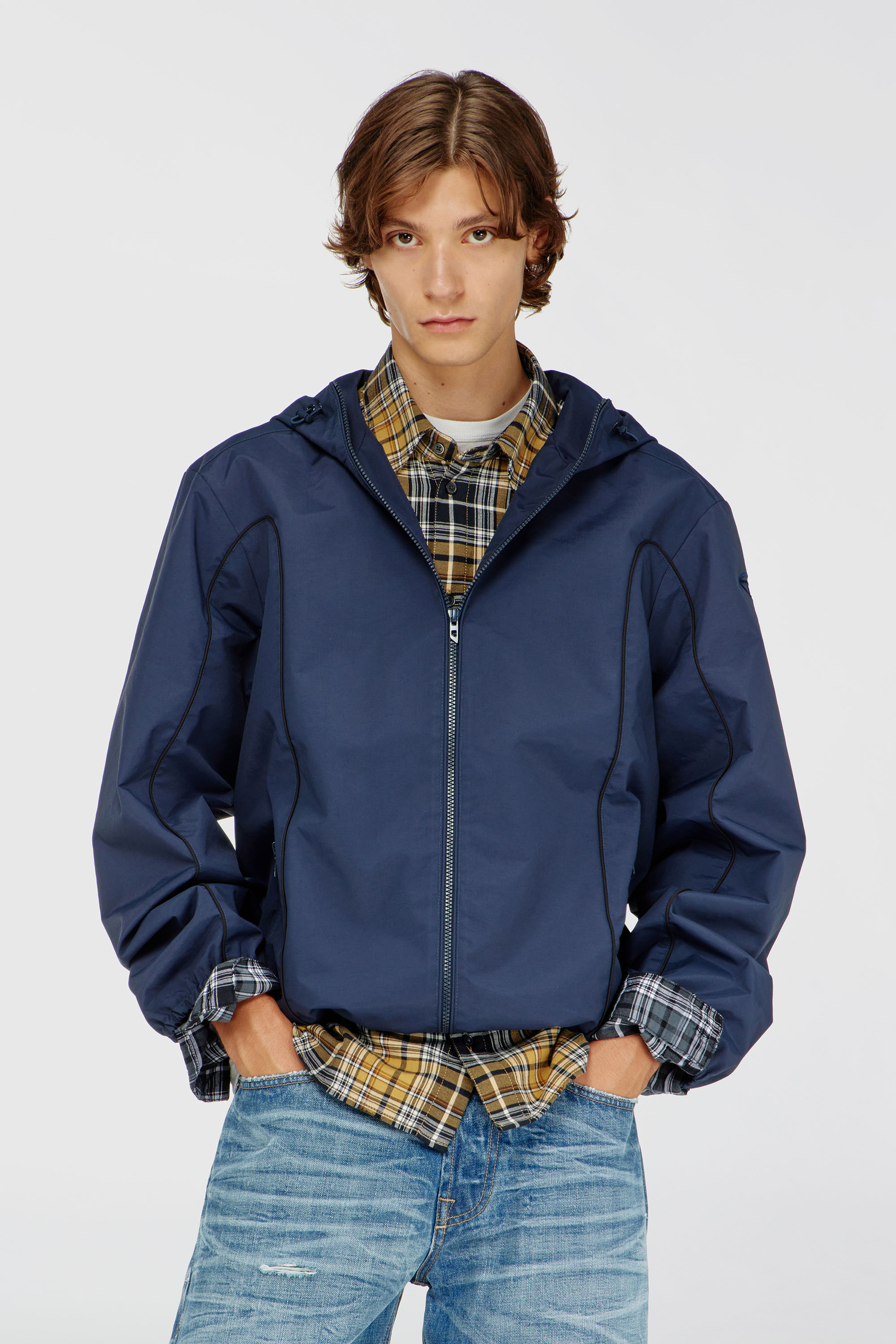 Diesel - J-HIVES-WRD, Cortavientos con vivos en contraste Hombre in Azul marino - 3