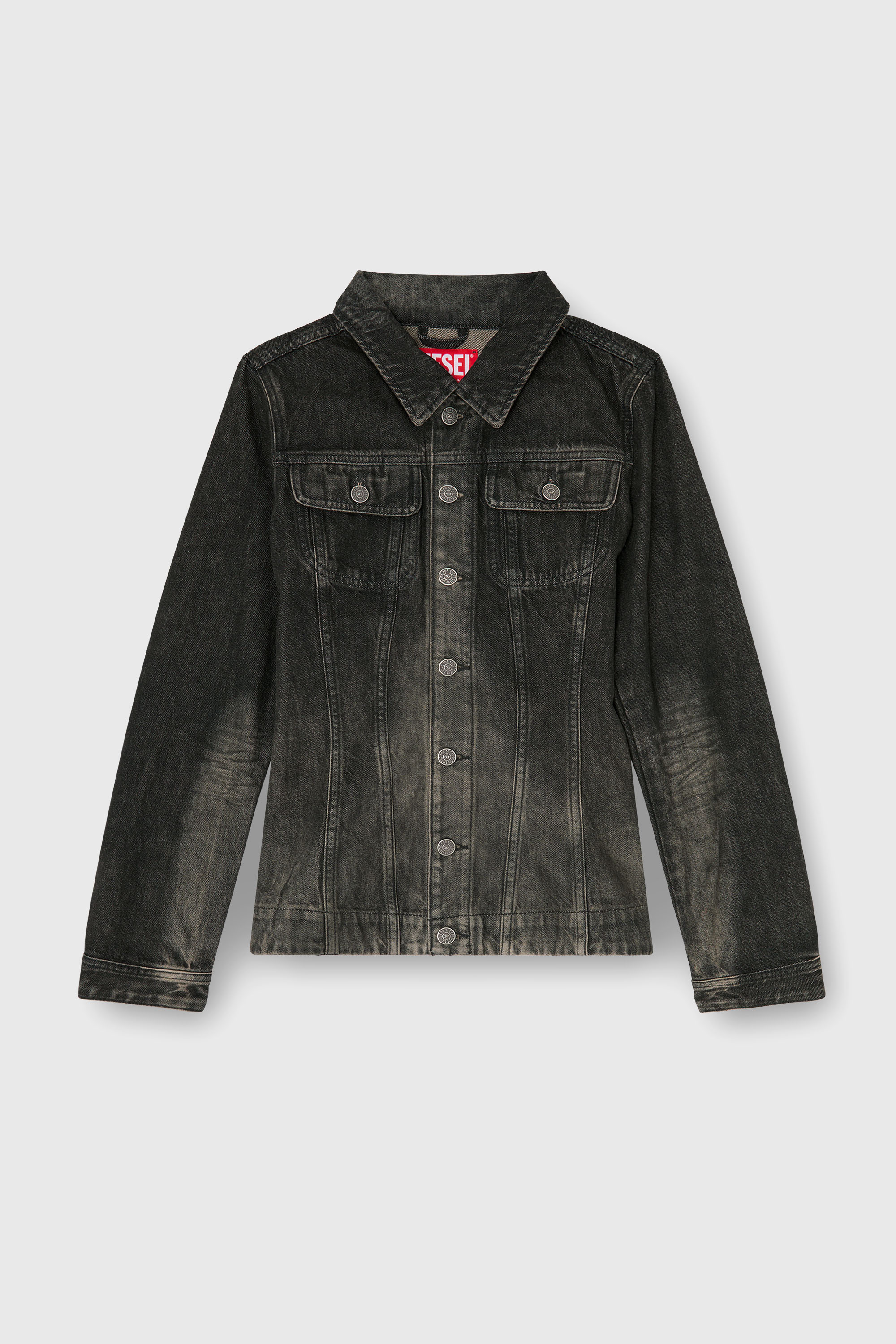 Diesel - DE-KATERIN-FSJ, Chaqueta trucker entallada de denim efecto sucio Mujer in Negro - 2
