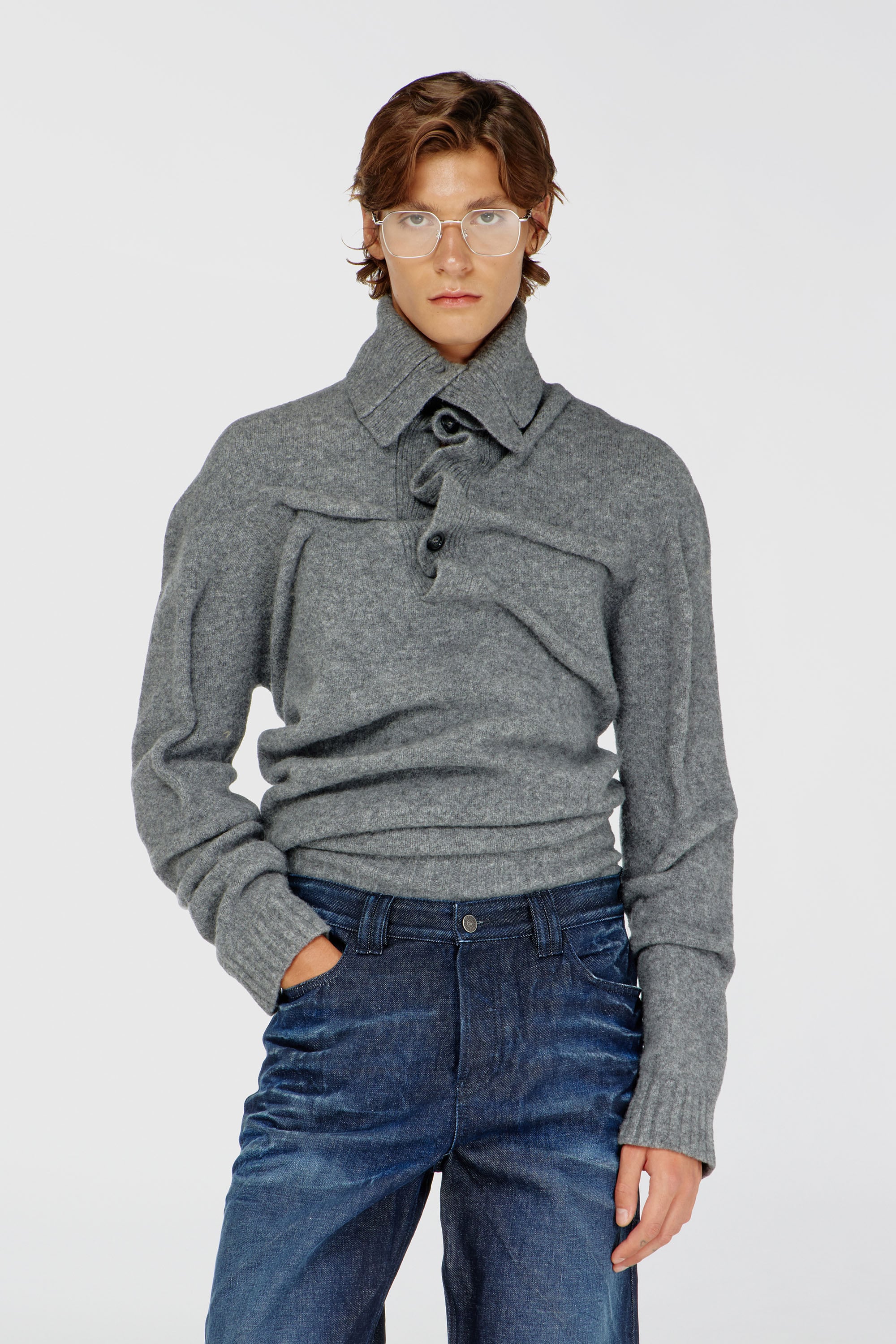 Diesel - K-ANDREW, Jersey con cuello de botones en punto hervido arrugado Hombre in ToBeDefined - 1
