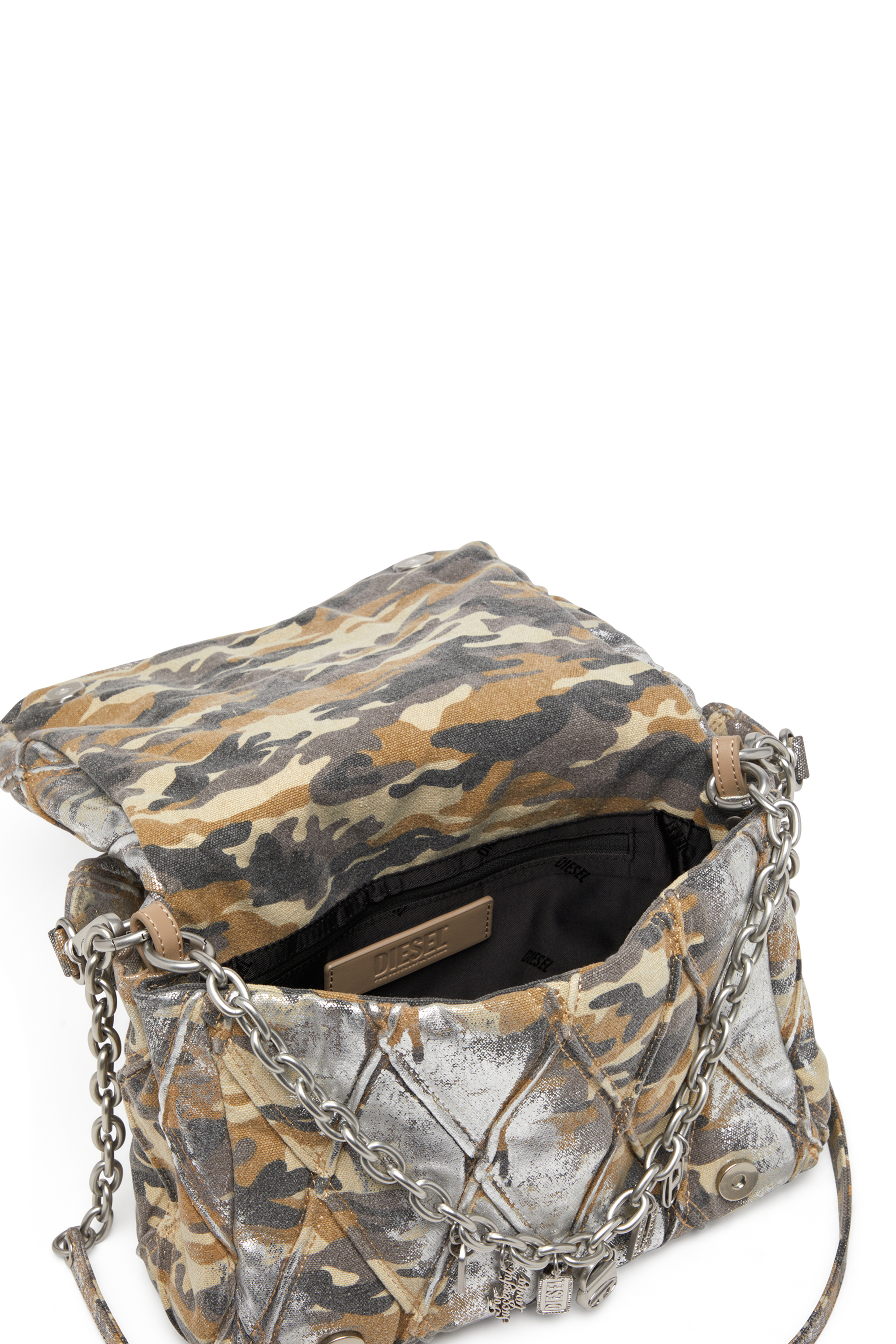 Diesel - CHARM-D SHOULDER M, Charm-D M-Bolso de hombro en lona camo metálica Mujer in Multicolor - 4