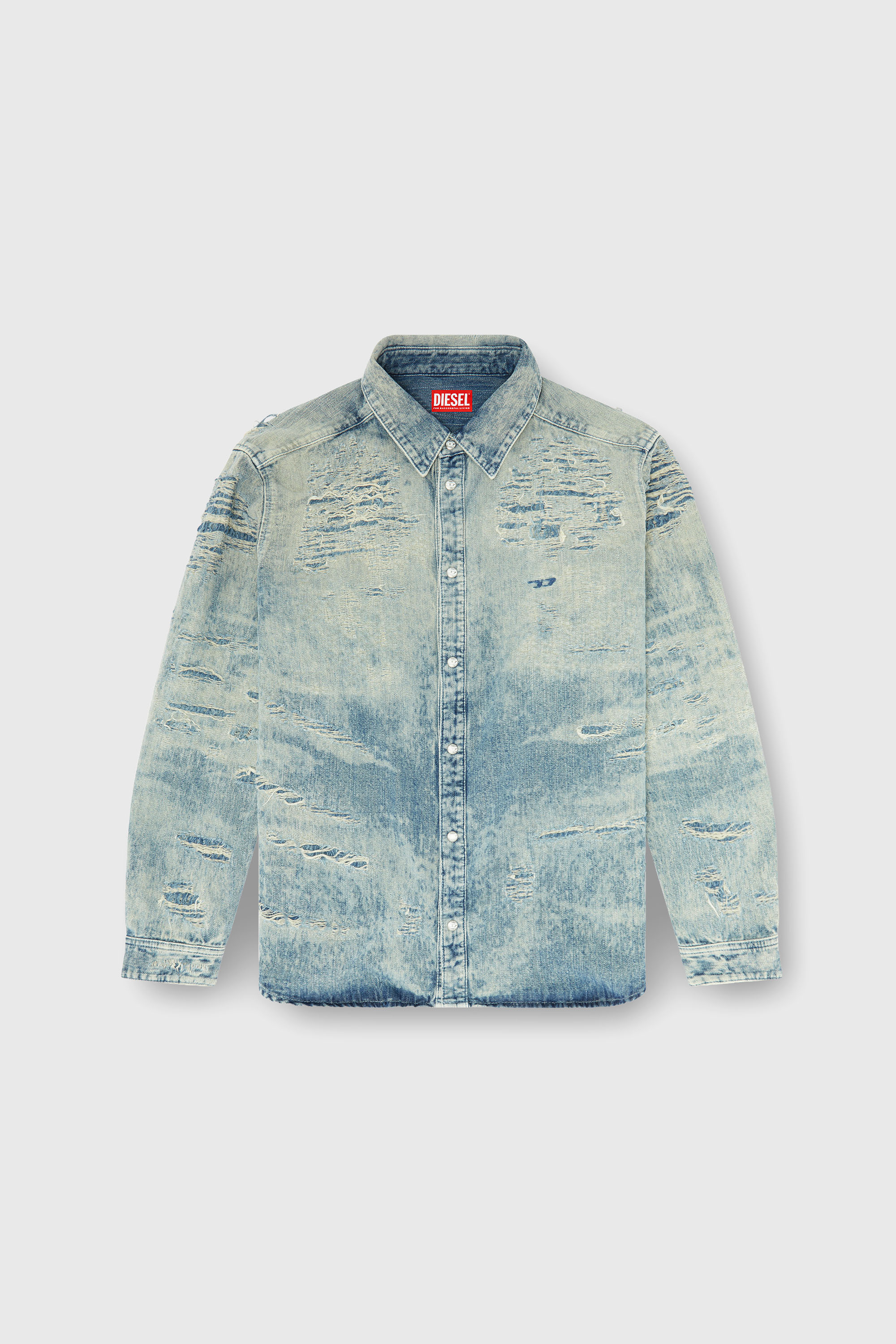 Diesel - D-SIMPLY, Camisa de denim jacquard con efecto desgastado Hombre in Azul marino - 2