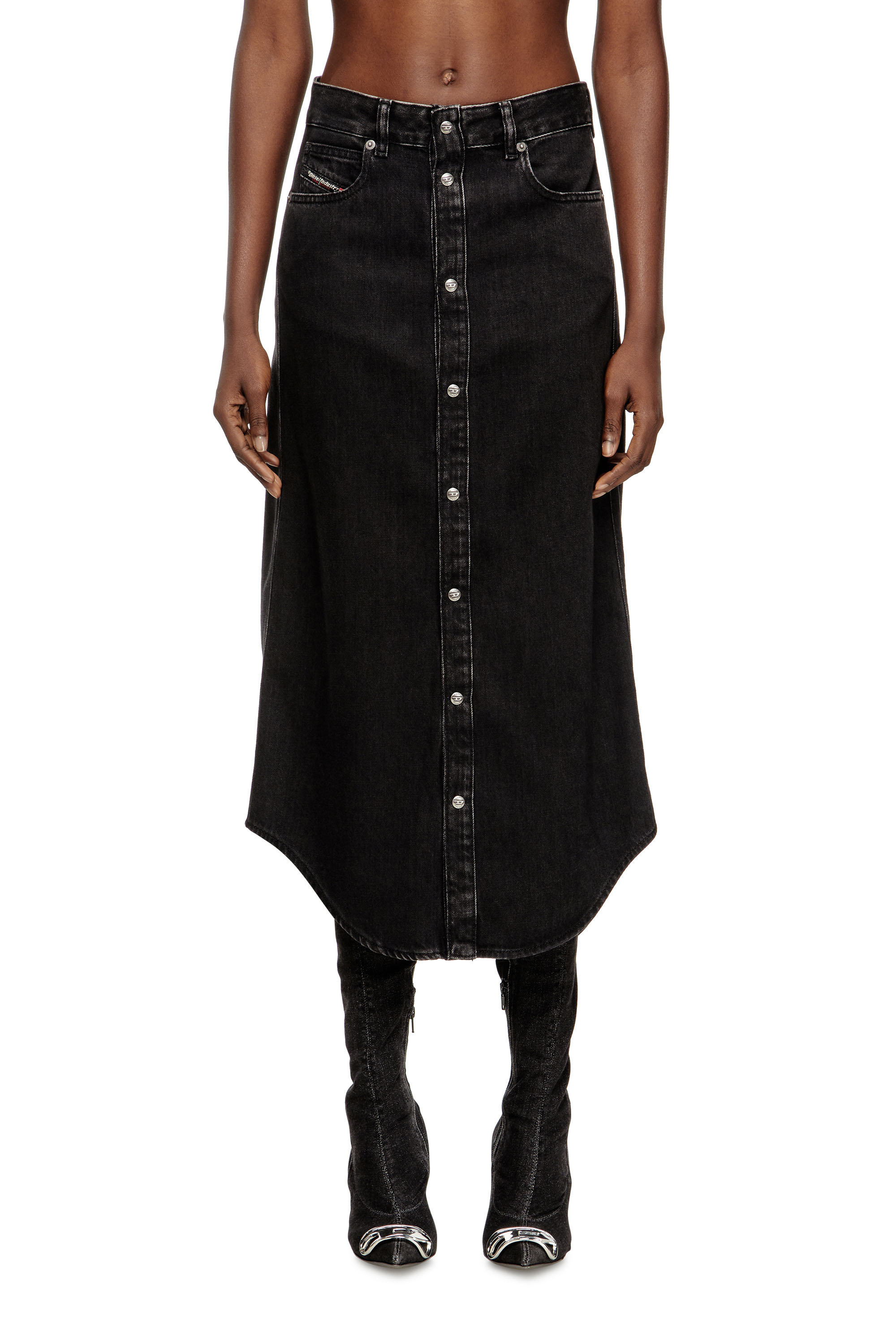 Diesel - DE-ARD-LONG, Falda midi de mezclilla Mujer in Negro - 2