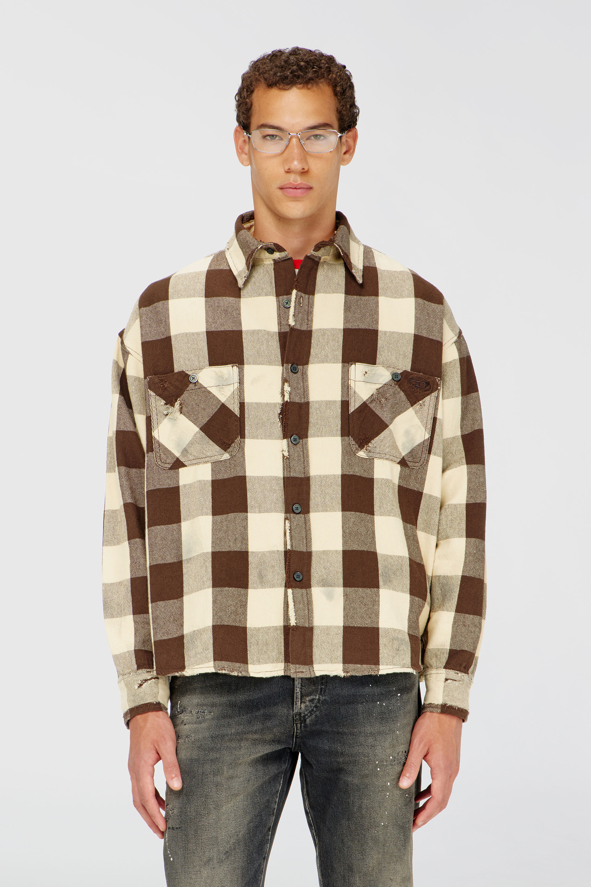 Diesel - S-DRUM, Camisa de franela a cuadros con efecto desgastado Hombre in Multicolor - 1