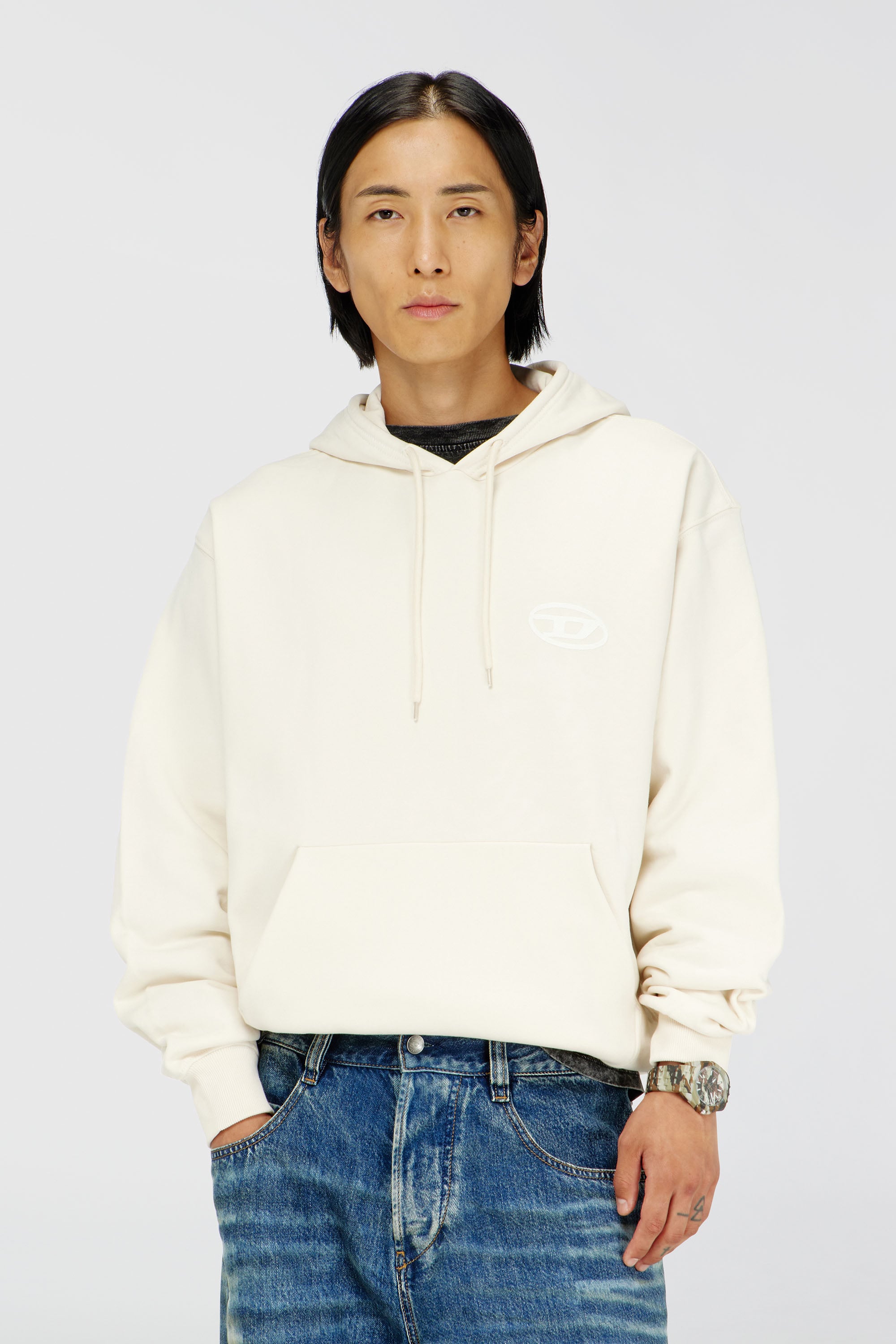 Diesel - S-LUK-H-T92, Sudadera con capucha de algod&oacute;n con bordado del logotipo Oval D tono sobre tono Hombre in Blanco - 1