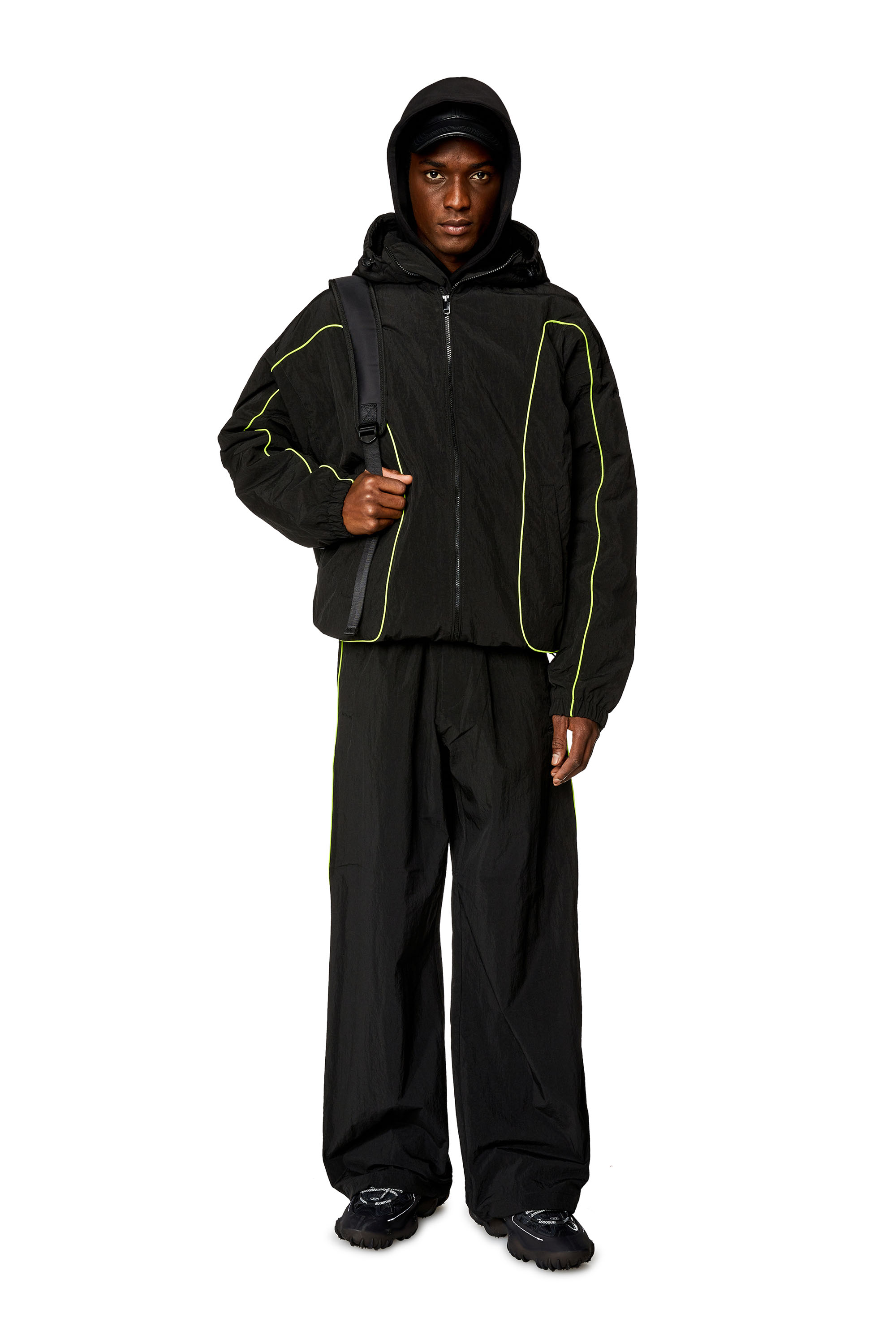 Diesel - J-GREEN, Man Padded hooded jacket in wrinkled nylon in Black - Image 2