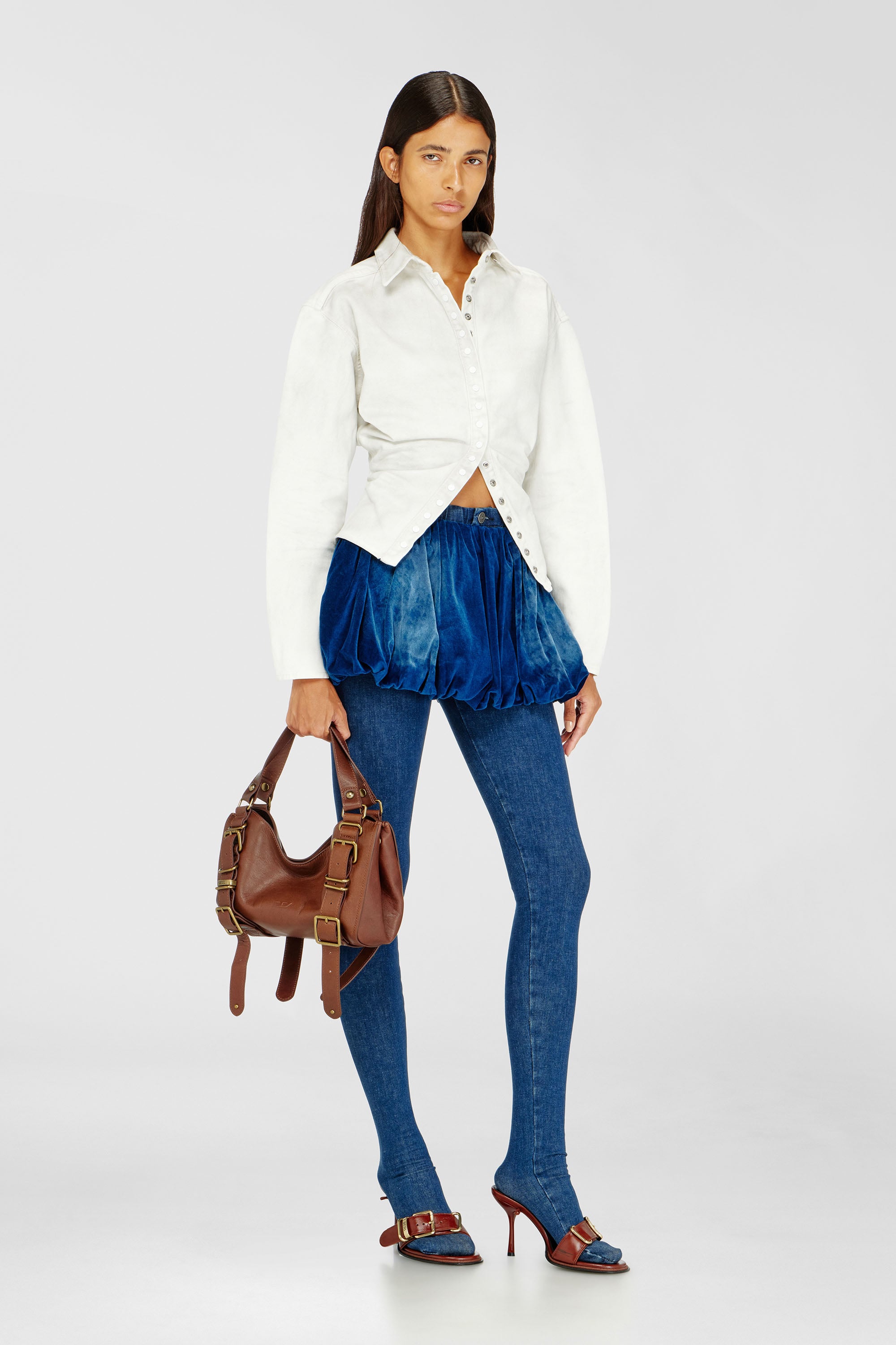 Diesel - DE-MUJ-FSJ1, Minifalda globo de denim aterciopelado Mujer in Azul marino - 1